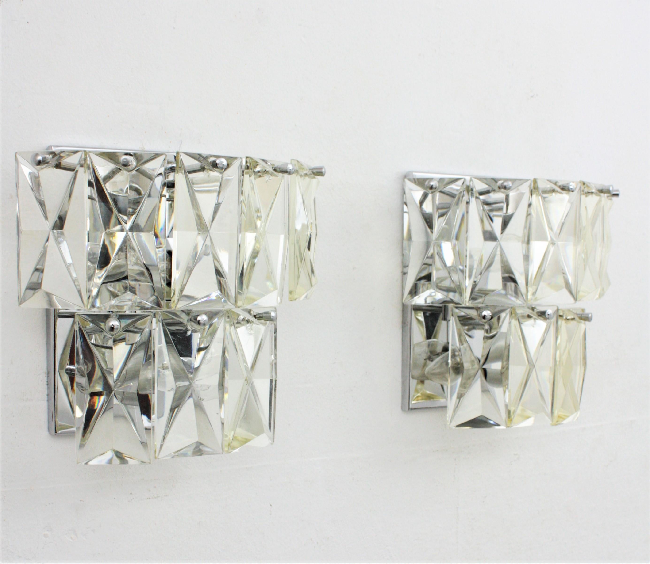 French Pair of Crystal Wall Lights, Baccarat Style For Sale