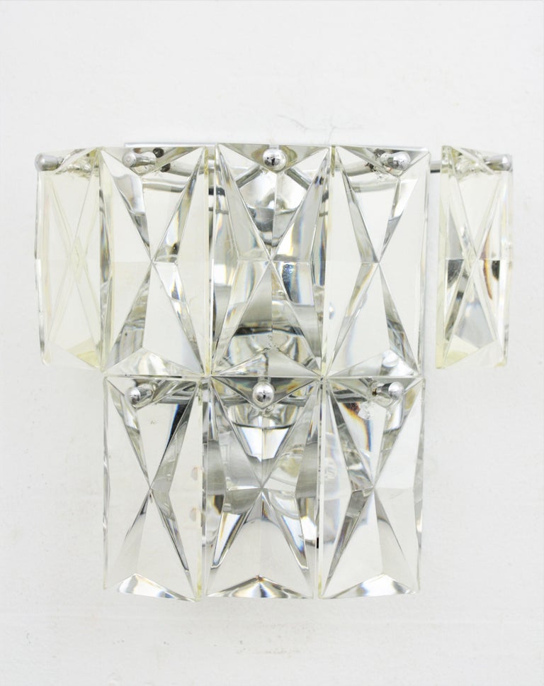 Pair of Crystal Wall Lights, Baccarat Style For Sale 1