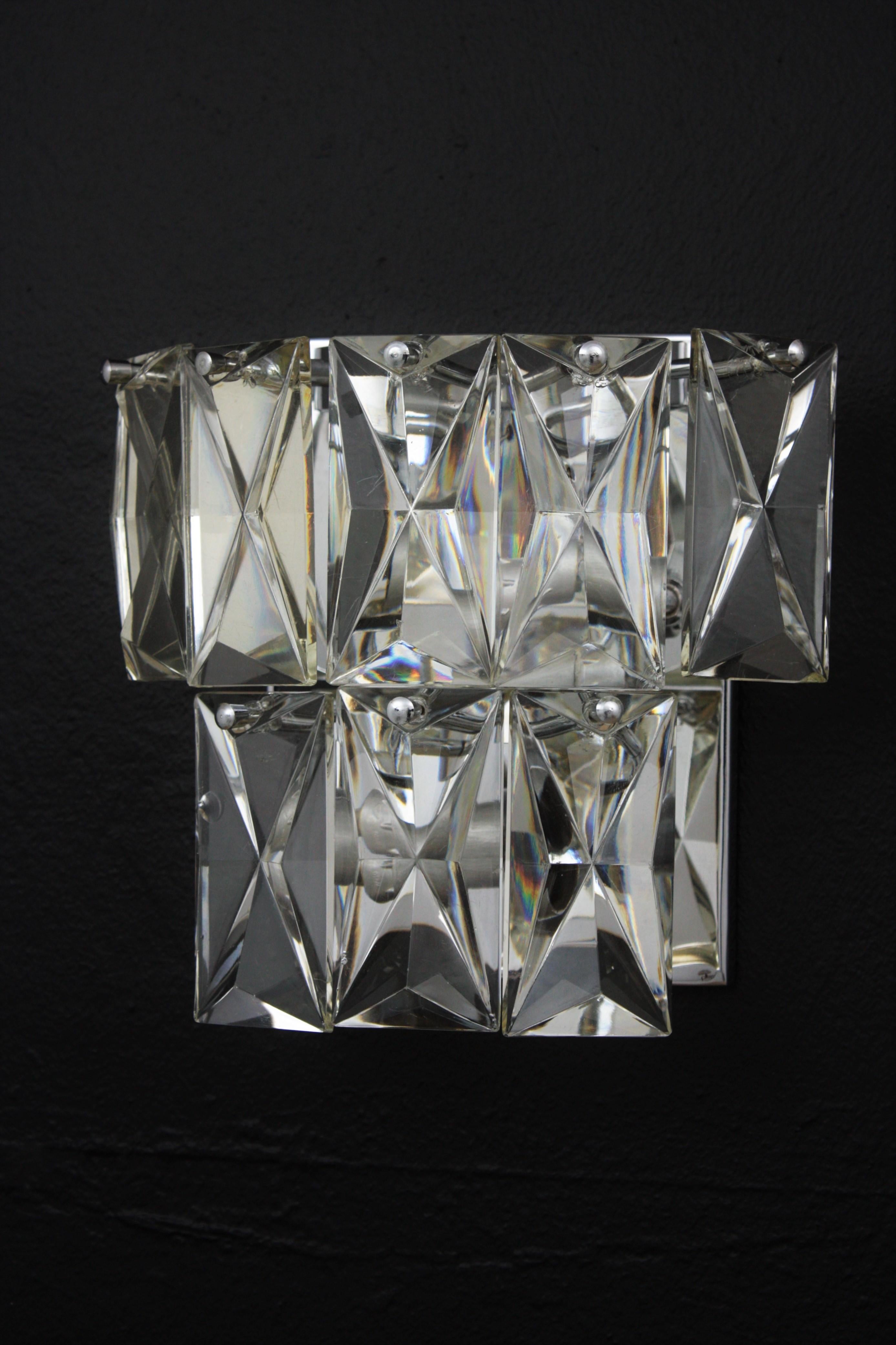 Steel Pair of Crystal Wall Lights, Baccarat Style For Sale