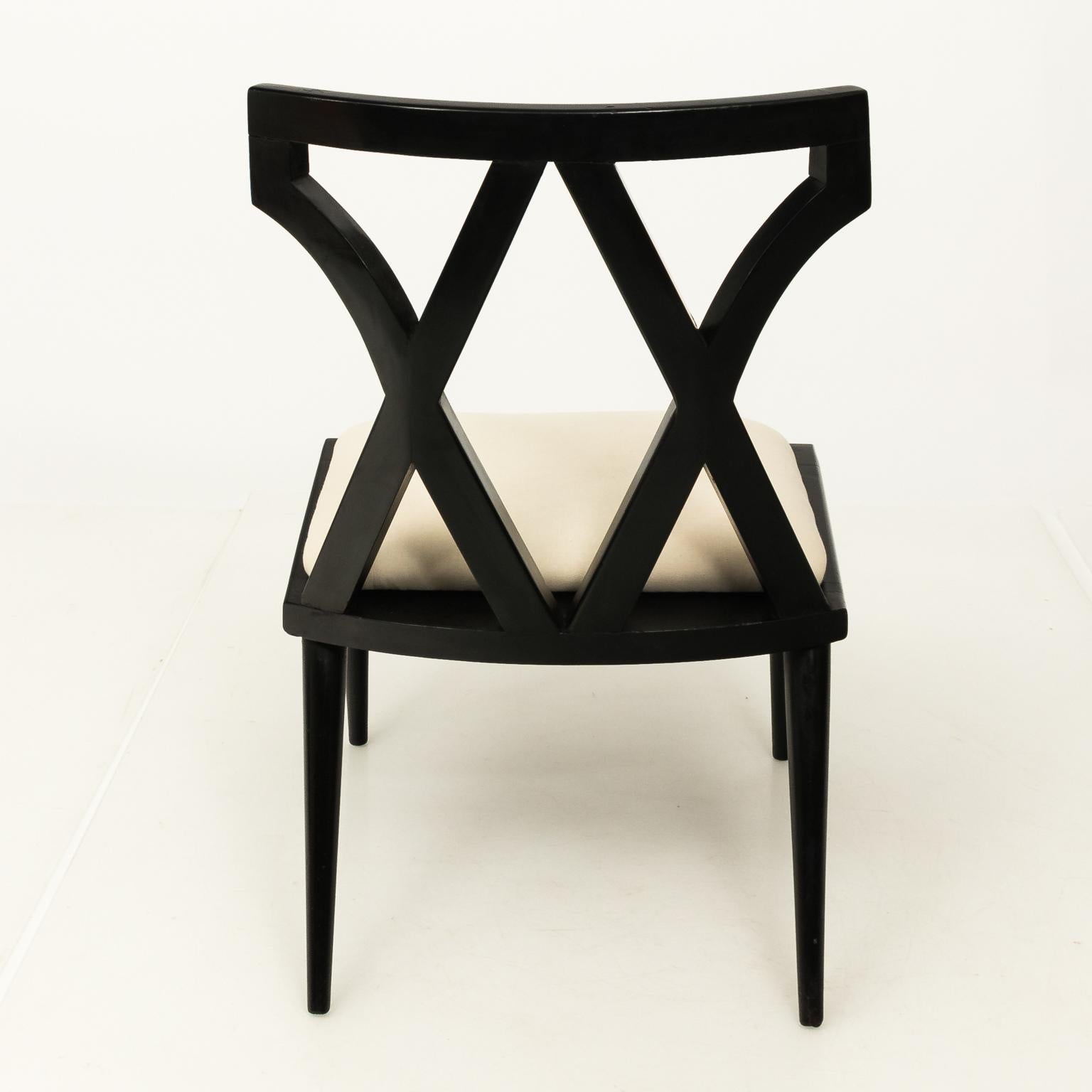 Pair of Mid-Century Modern French Black Lacquered Side Chairs, circa 1960s 7