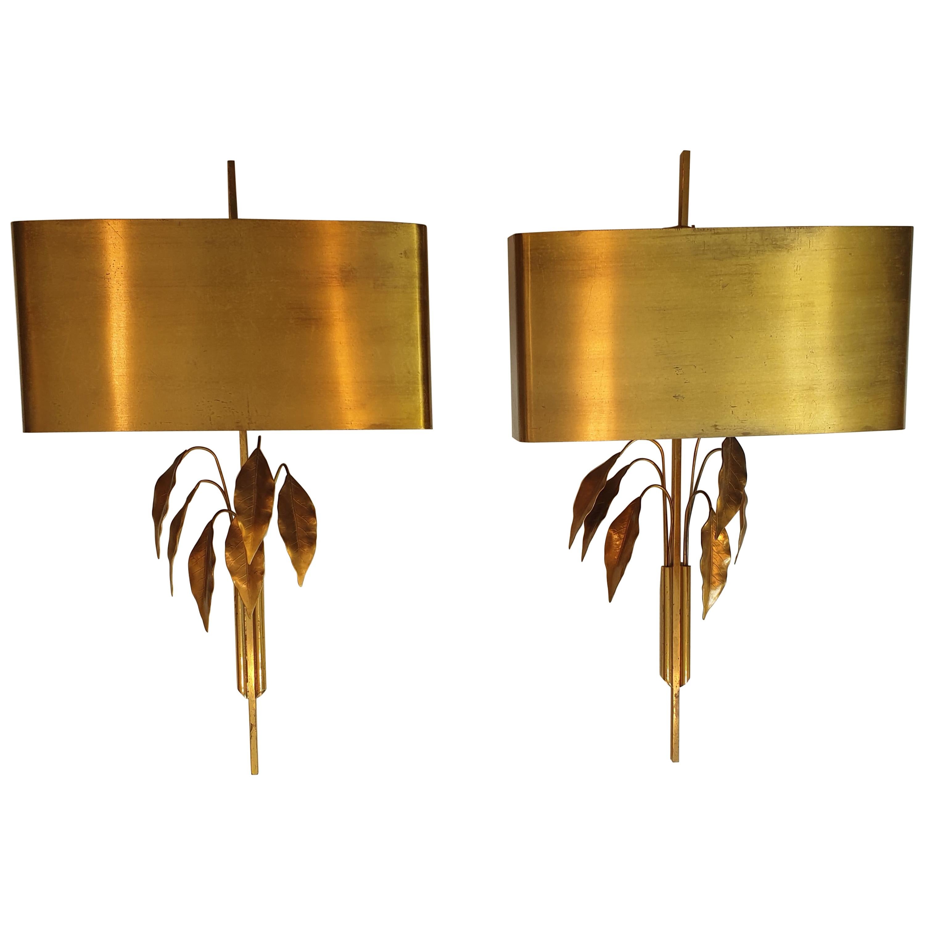 Pair of Mid-Century Modern French Brass Wall Lights