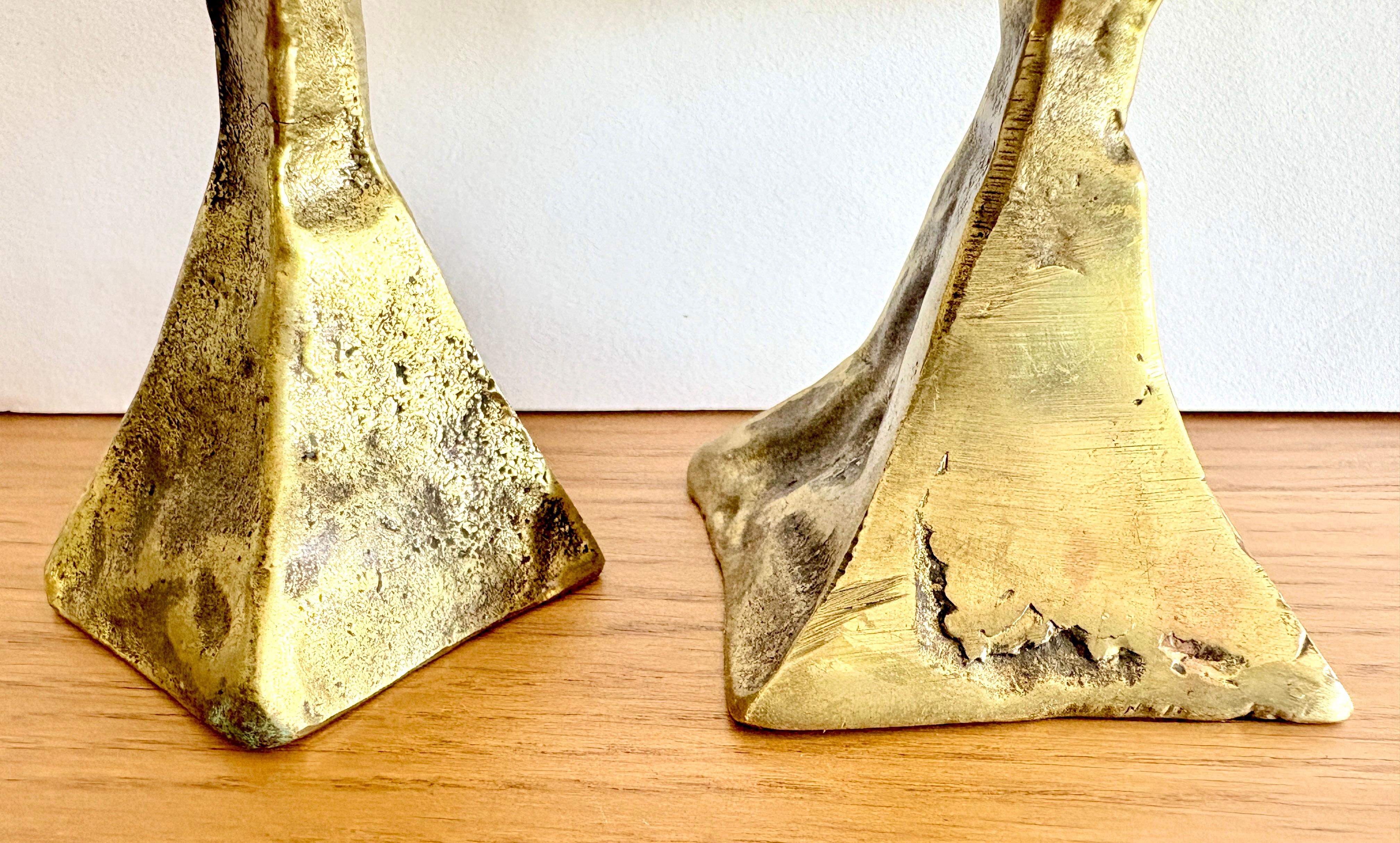 Pair of Mid-Century Modern French Brutalist Candle Holders in Bronze For Sale 5