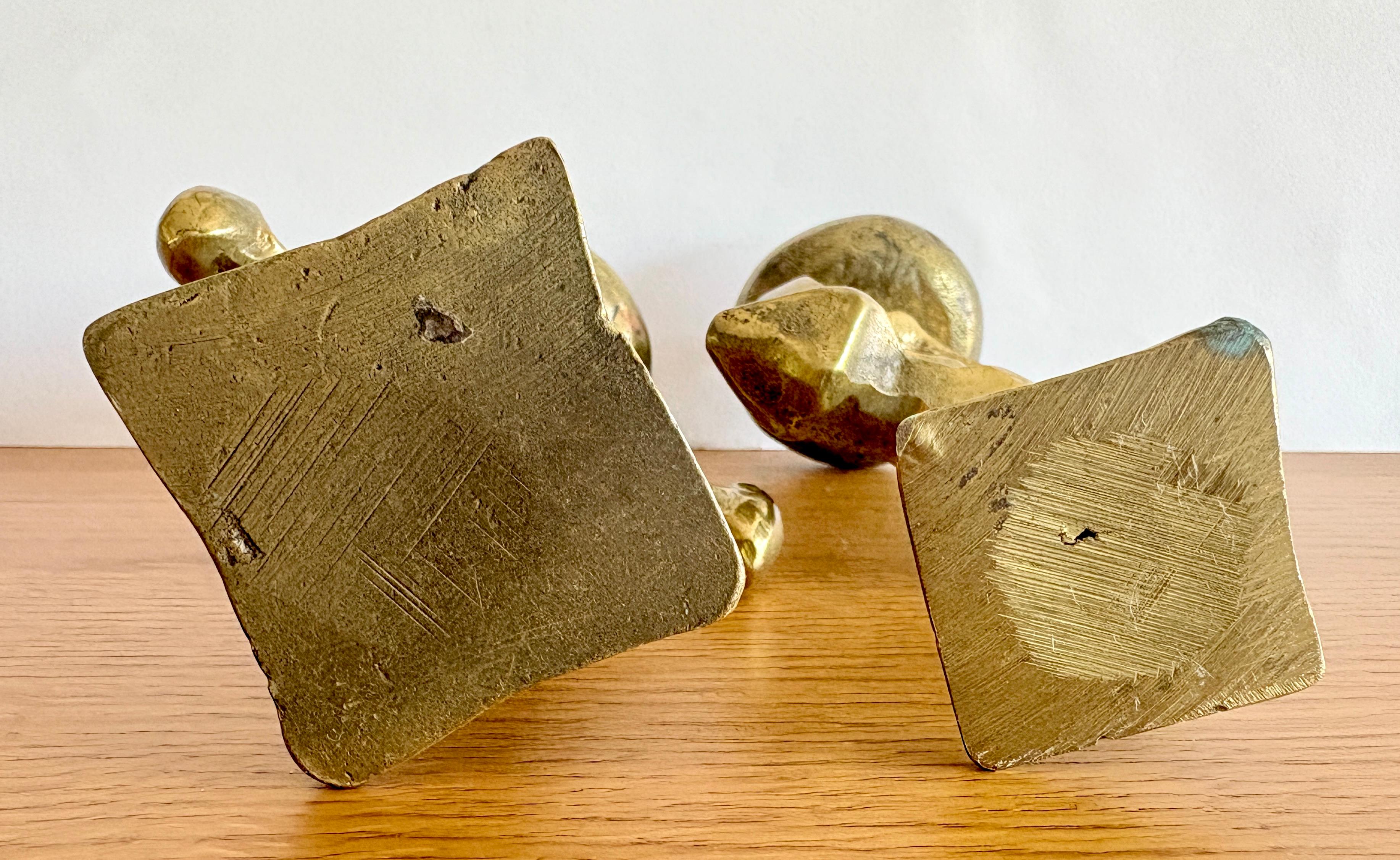Pair of Mid-Century Modern French Brutalist Candle Holders in Bronze For Sale 7