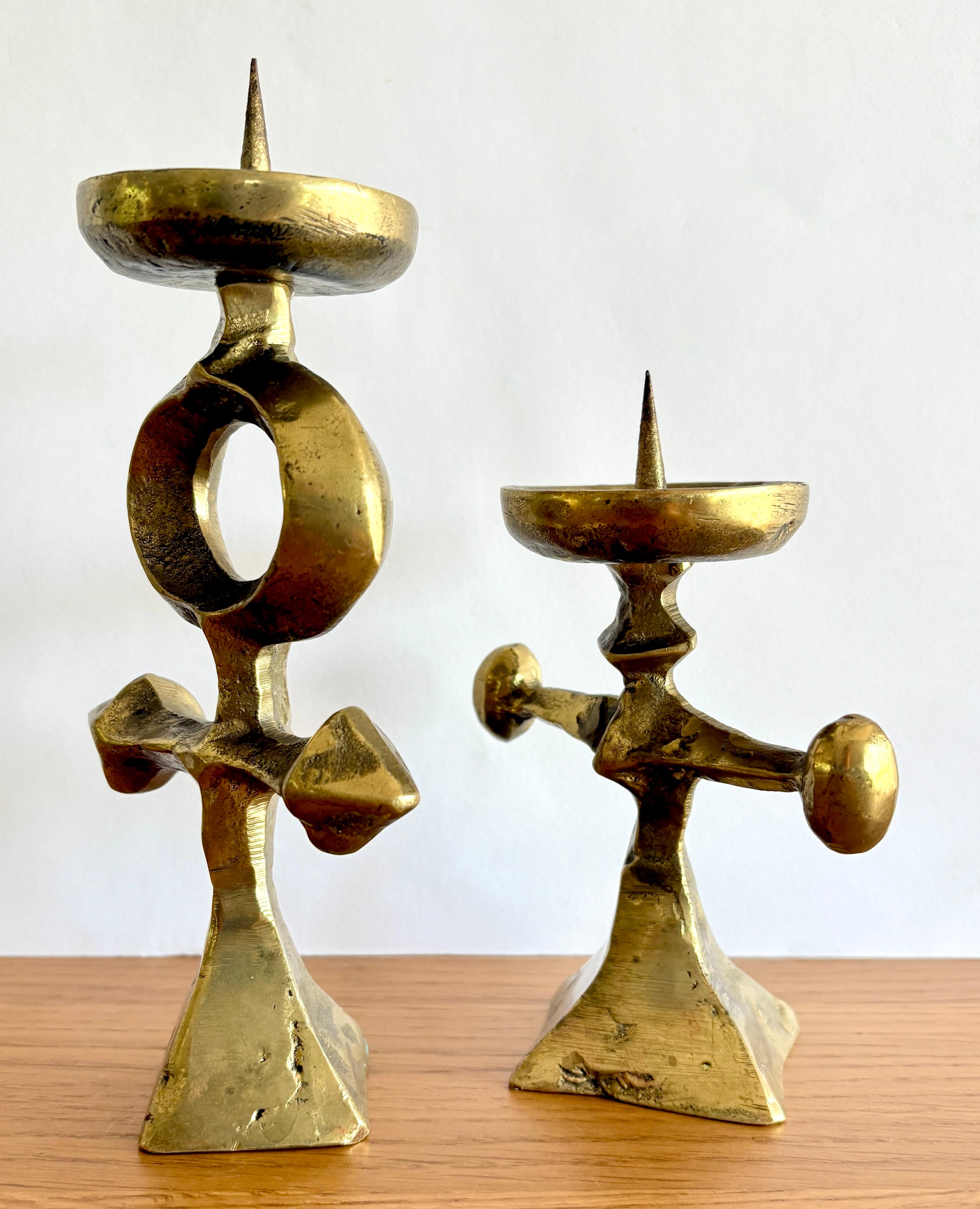 Mid-20th Century Pair of Mid-Century Modern French Brutalist Candle Holders in Bronze For Sale