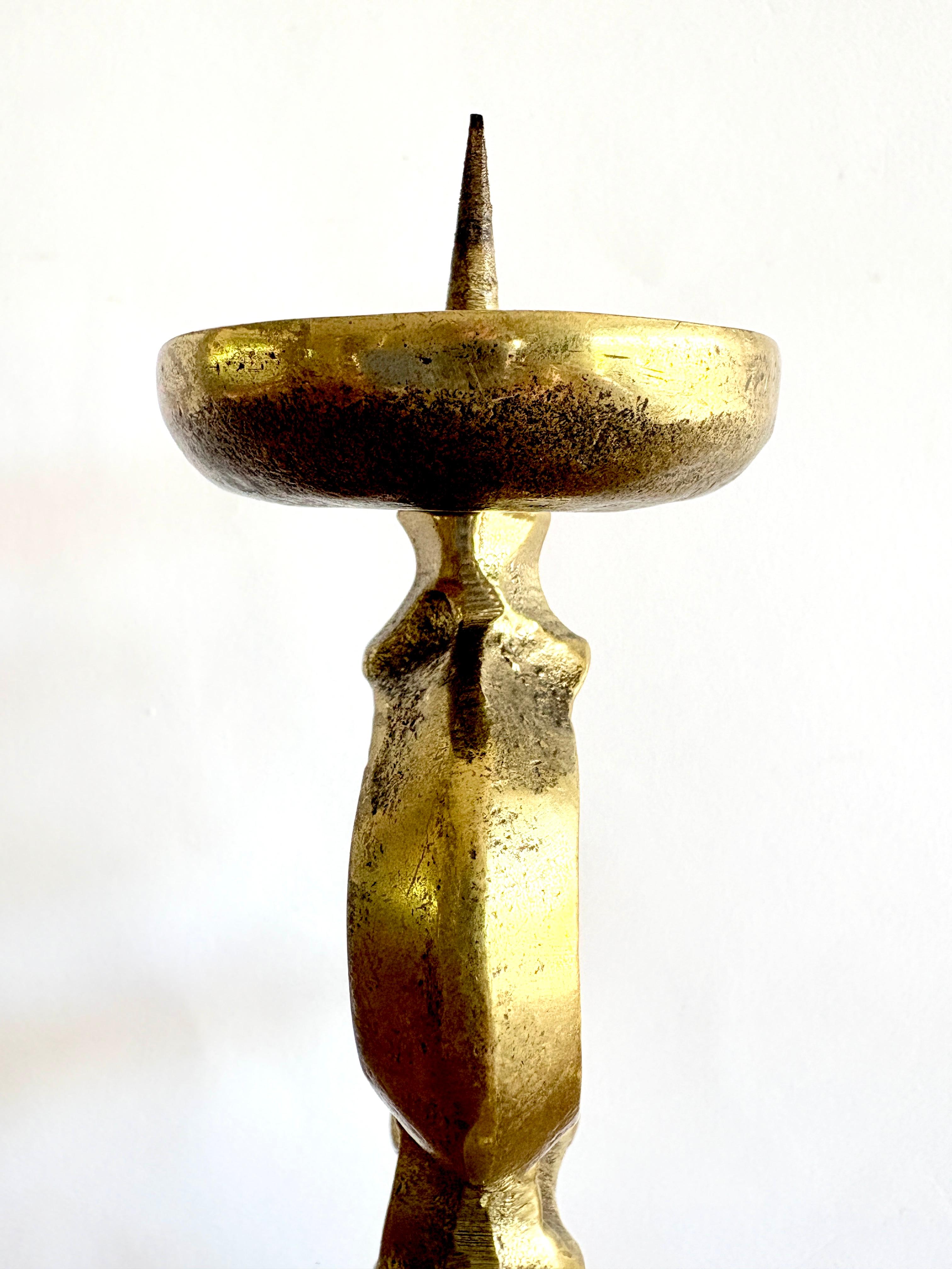 Pair of Mid-Century Modern French Brutalist Candle Holders in Bronze For Sale 2
