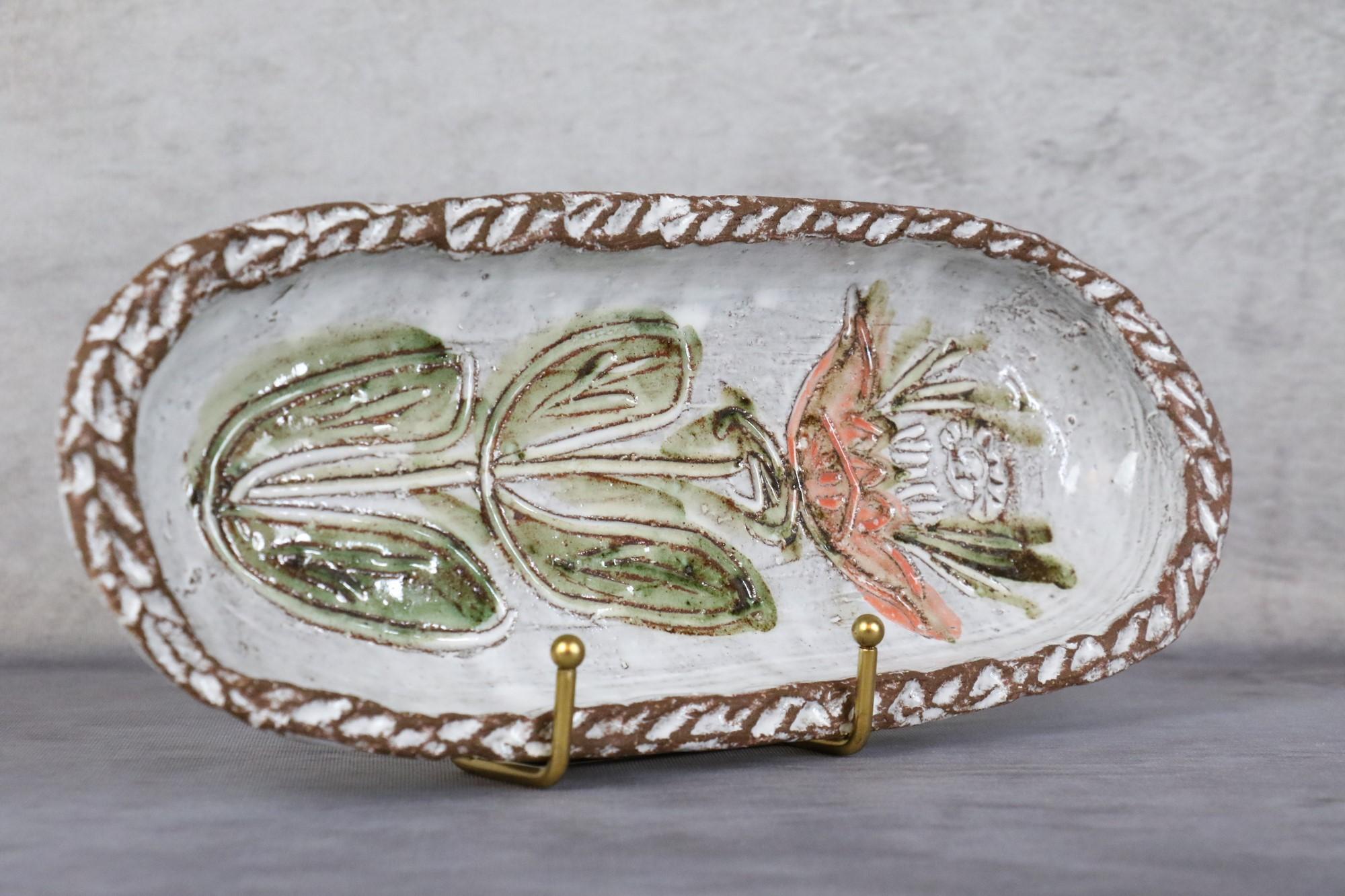 Enameled Pair of Mid-Century Modern French Ceramic Decorative Trays Albert Thiry, 1960s For Sale