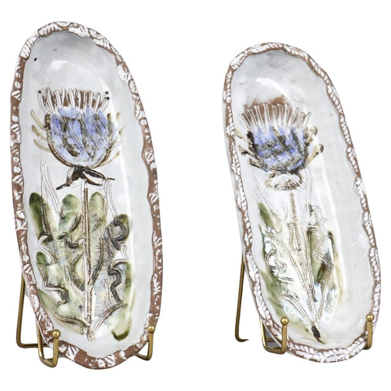 Pair of MidCentury Modern French Ceramic decorative trays Albert Thiry, 1960s For Sale at 1stDibs