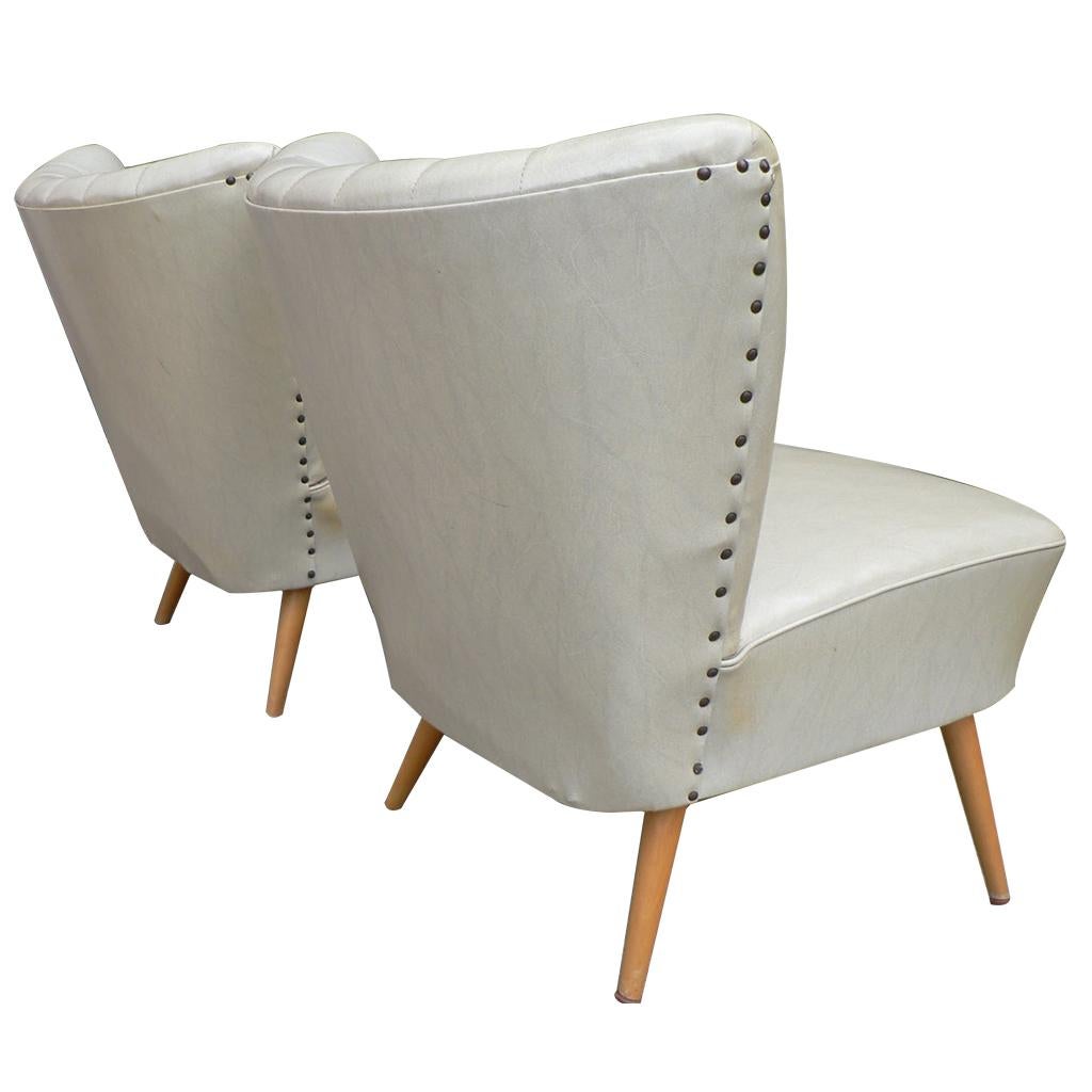 Faux Leather Pair of Mid-Century Modern French Lounge Chairs, France, circa 1950 For Sale