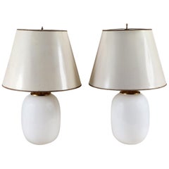 Pair of Mid-Century Modern French Opaline Glass Lamps