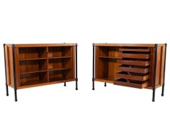 Pair of Mid-Century Modern French Tambor Door Credenza Cabinets by Ico Parisi