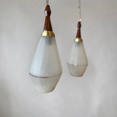 Pair of Mid-Century Modern Frosted Glass Pendant Lights, circa 1965