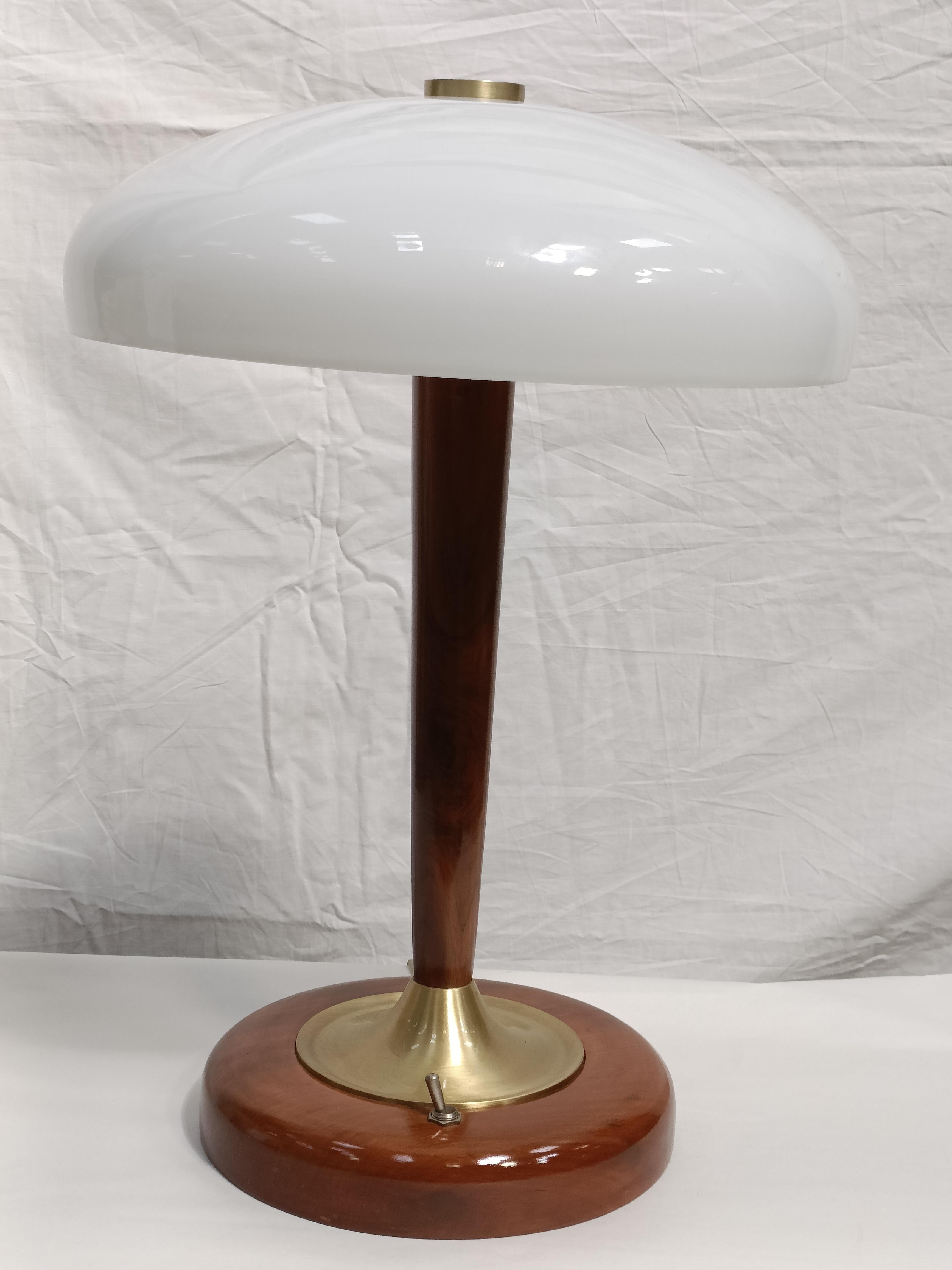 European Pair of Mid Century Modern Frosted Shade Table Lamps For Sale