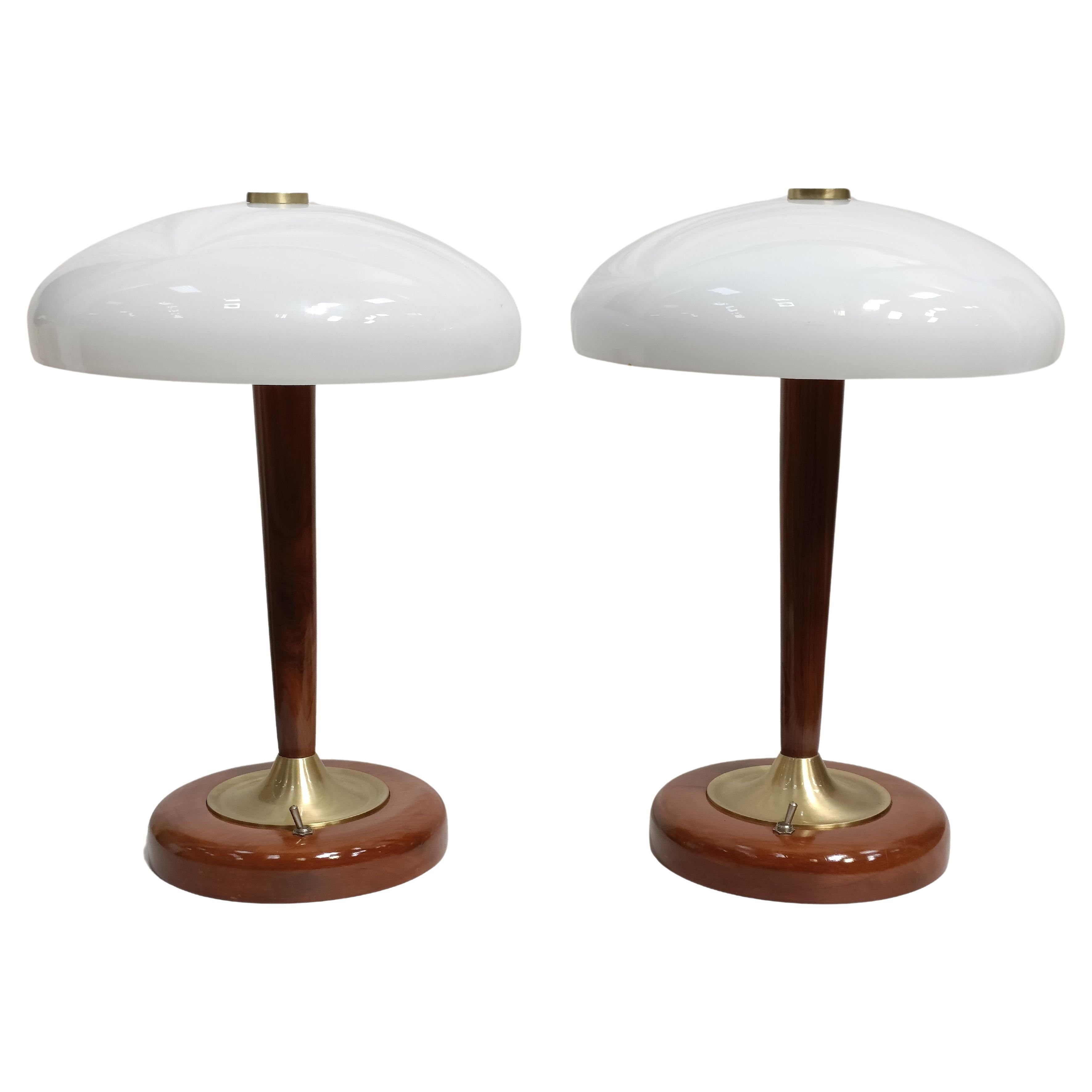Pair of Mid Century Modern Frosted Shade Table Lamps
