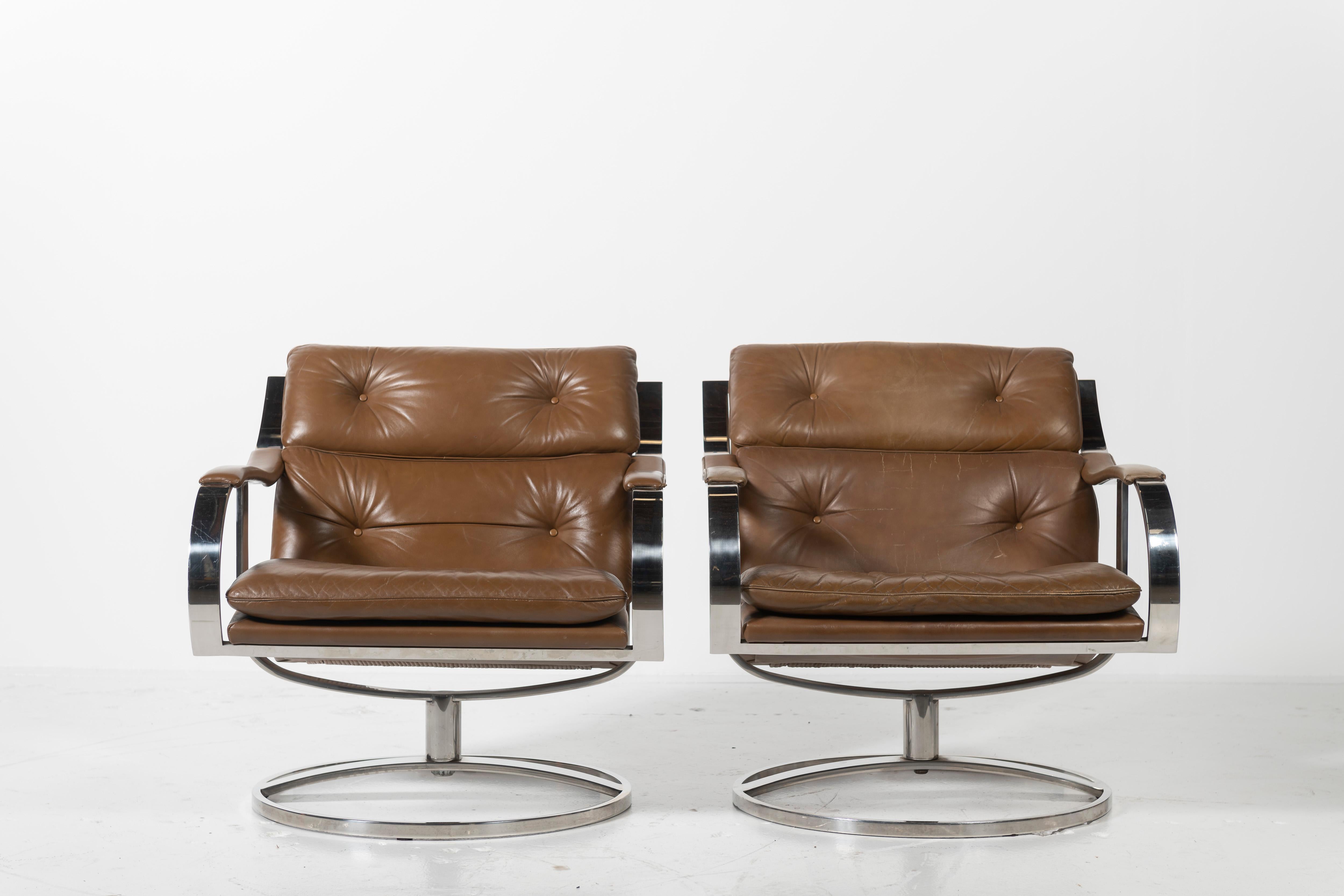 American Pair of Mid-Century Modern Gardner Leaver Lounge Chairs with Steelcase Frame