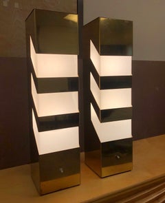 Pair of Mid-Century Modern Geometric Brass Lamps