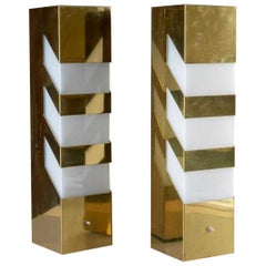 Pair of Mid-Century Modern Geometric Brass Lamps
