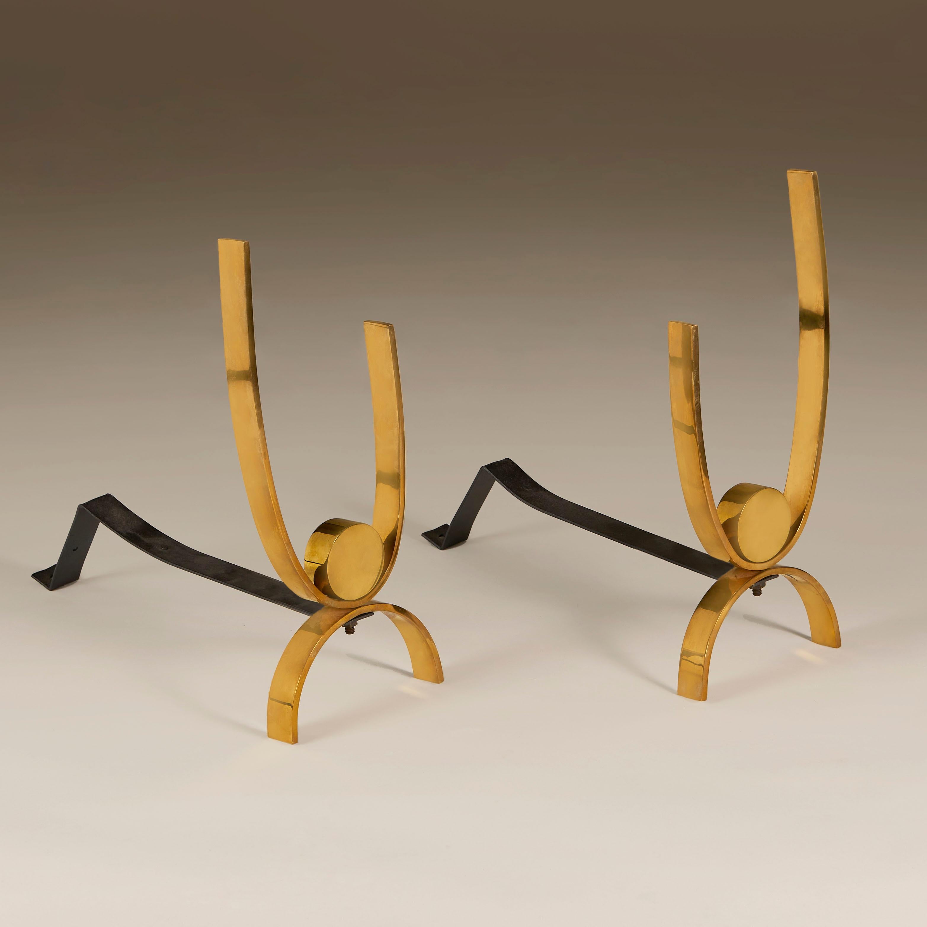 North American Pair of Mid-century modern geometric fire dogs For Sale
