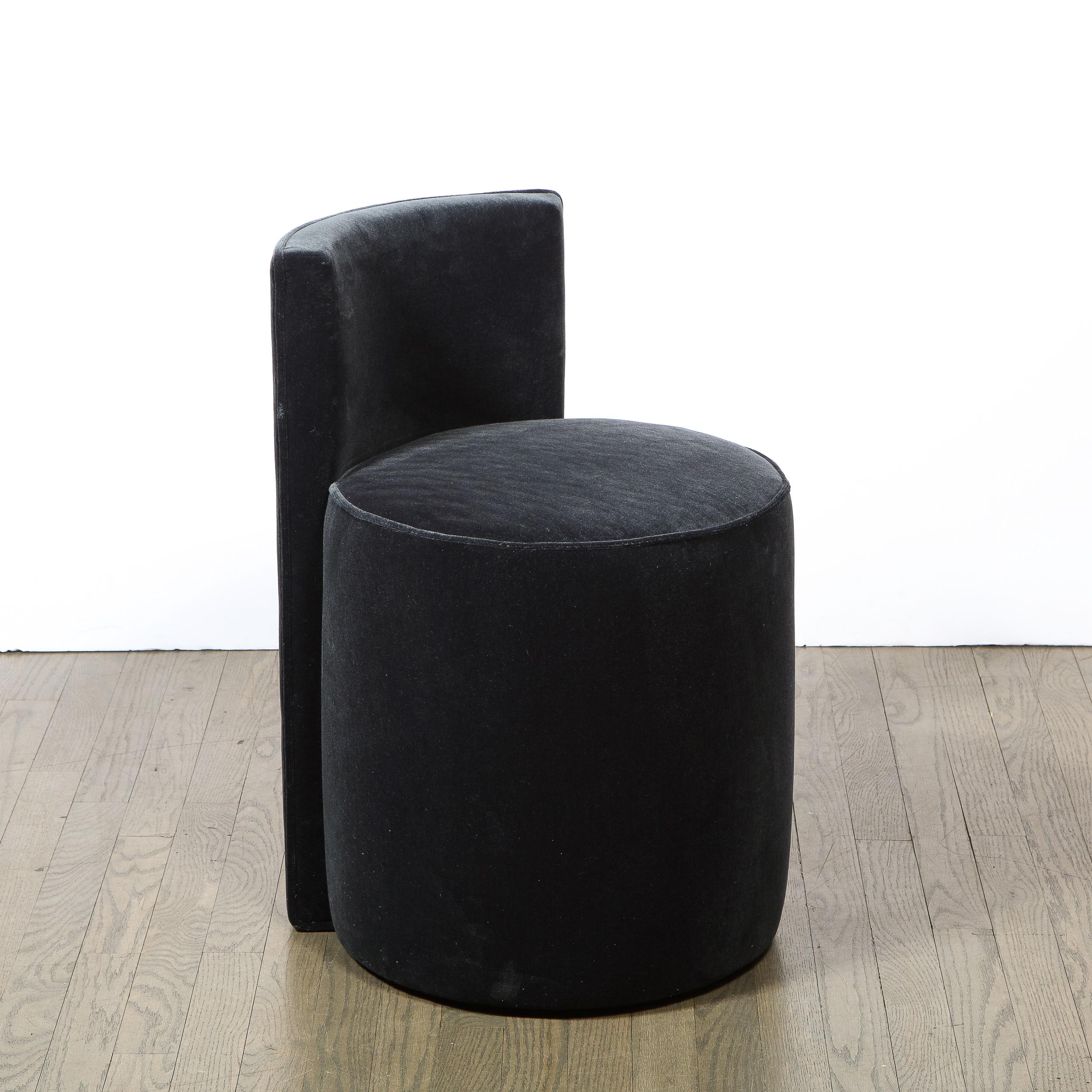Pair of Mid-Century Modern Geometric Graphic Slate Mohair Stools/ Chairs For Sale 5