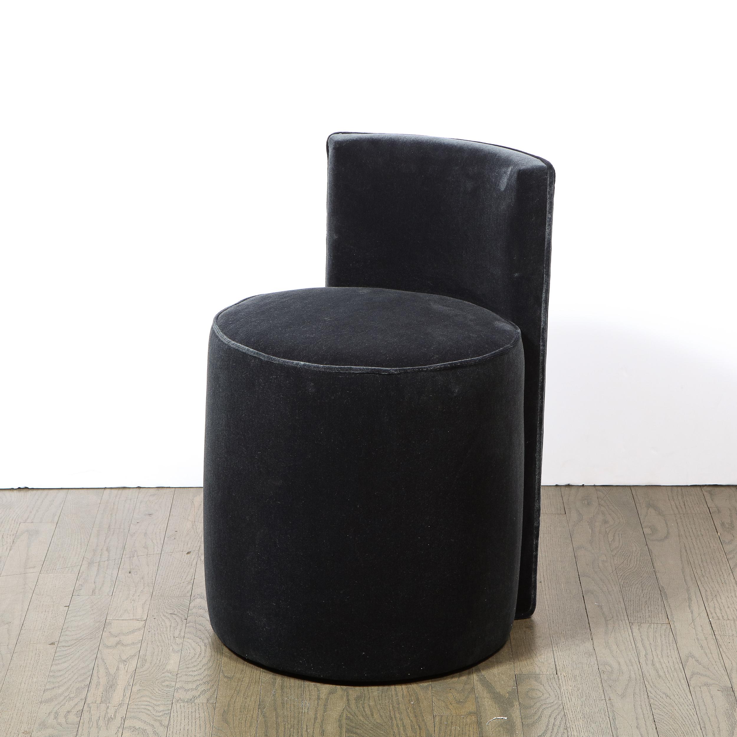 American Pair of Mid-Century Modern Geometric Graphic Slate Mohair Stools/ Chairs For Sale