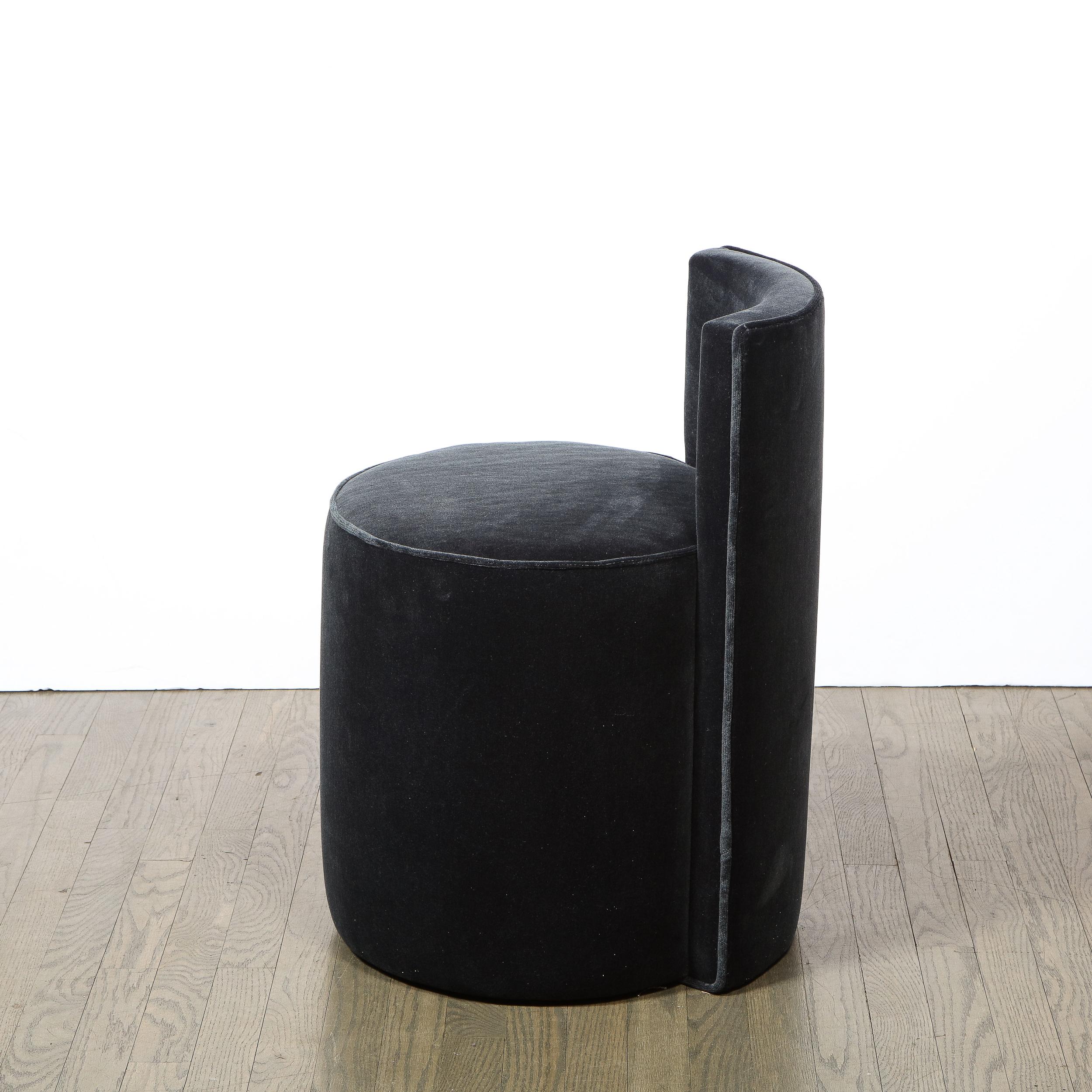 Pair of Mid-Century Modern Geometric Graphic Slate Mohair Stools/ Chairs In Excellent Condition For Sale In New York, NY