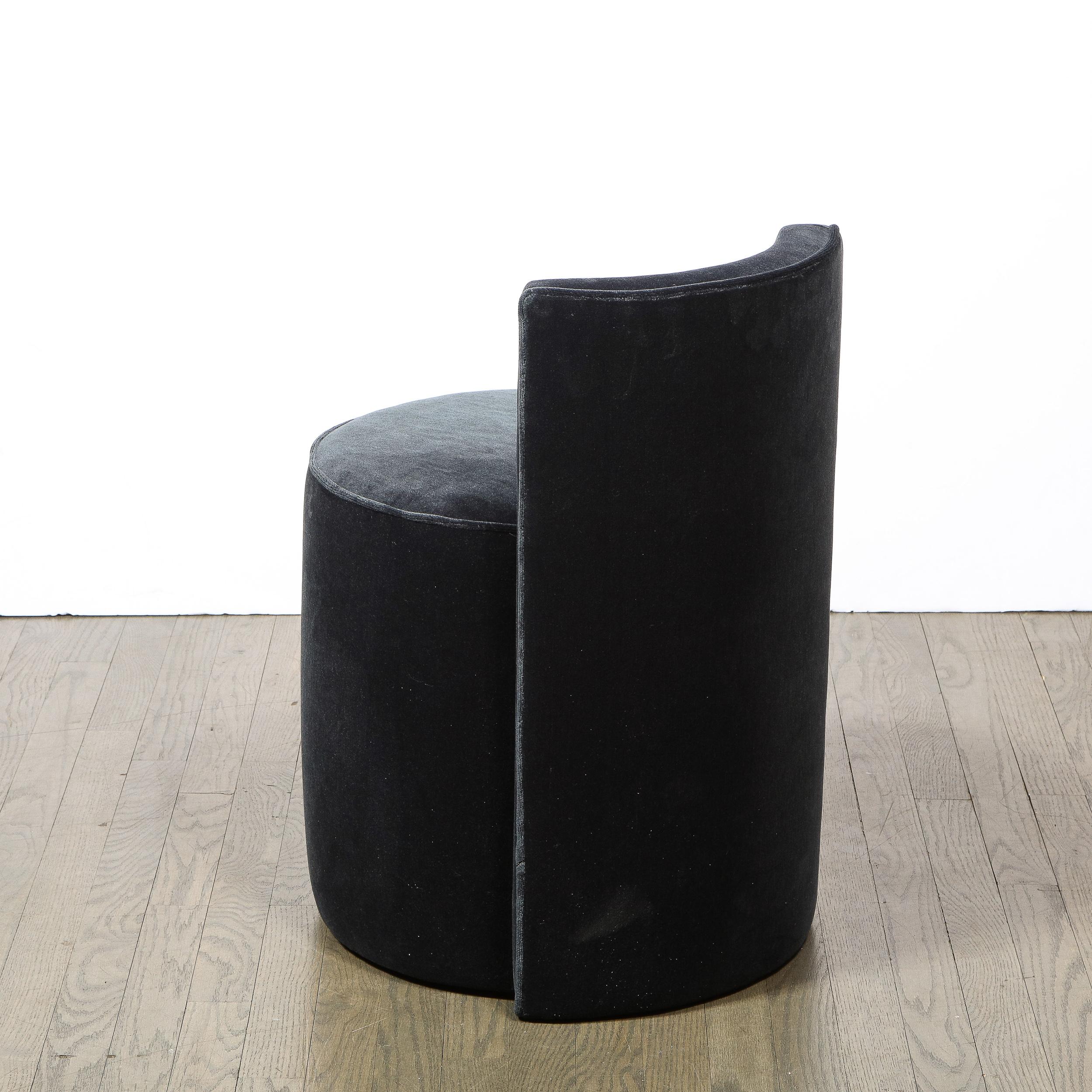 Late 20th Century Pair of Mid-Century Modern Geometric Graphic Slate Mohair Stools/ Chairs For Sale