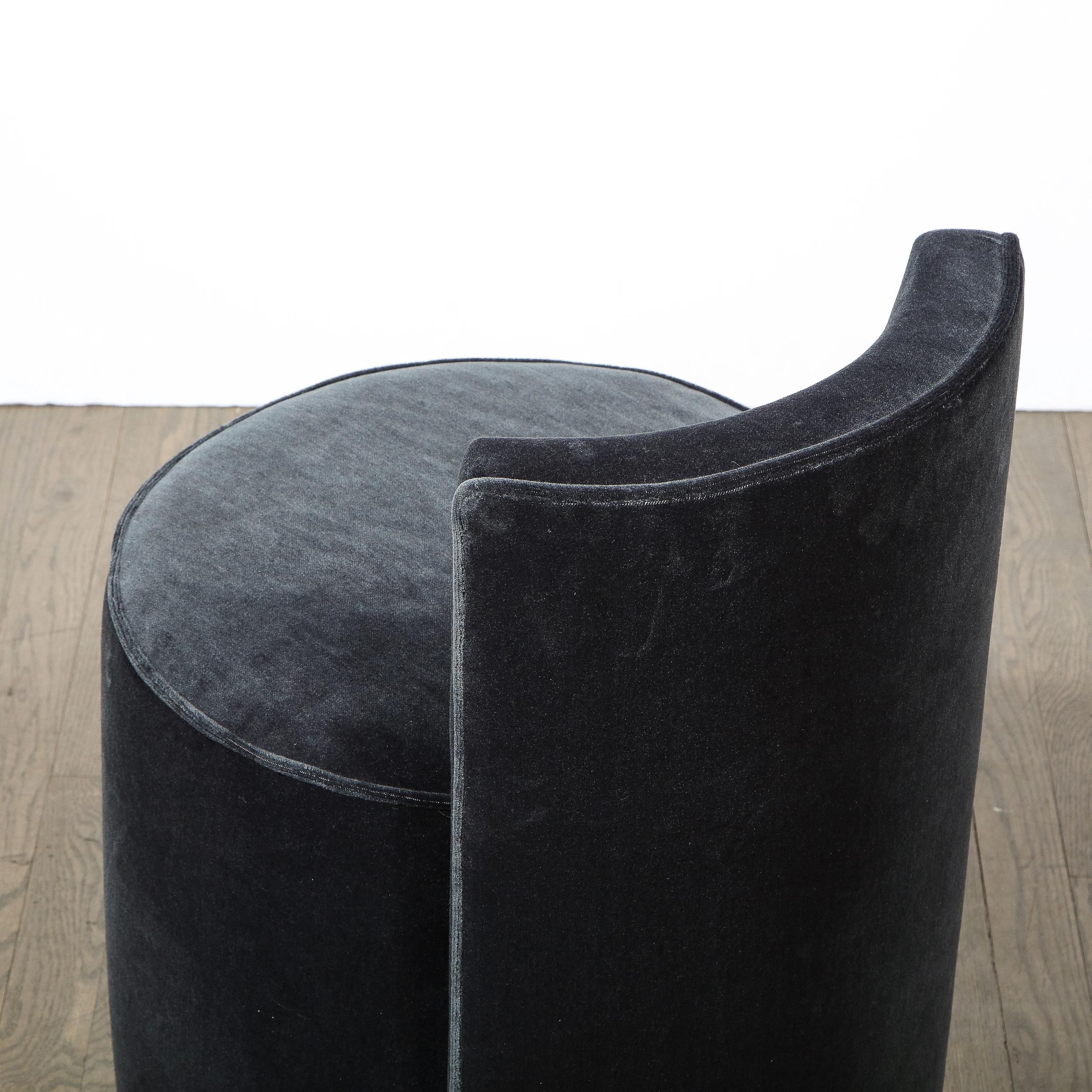 Pair of Mid-Century Modern Geometric Graphic Slate Mohair Stools/ Chairs For Sale 1
