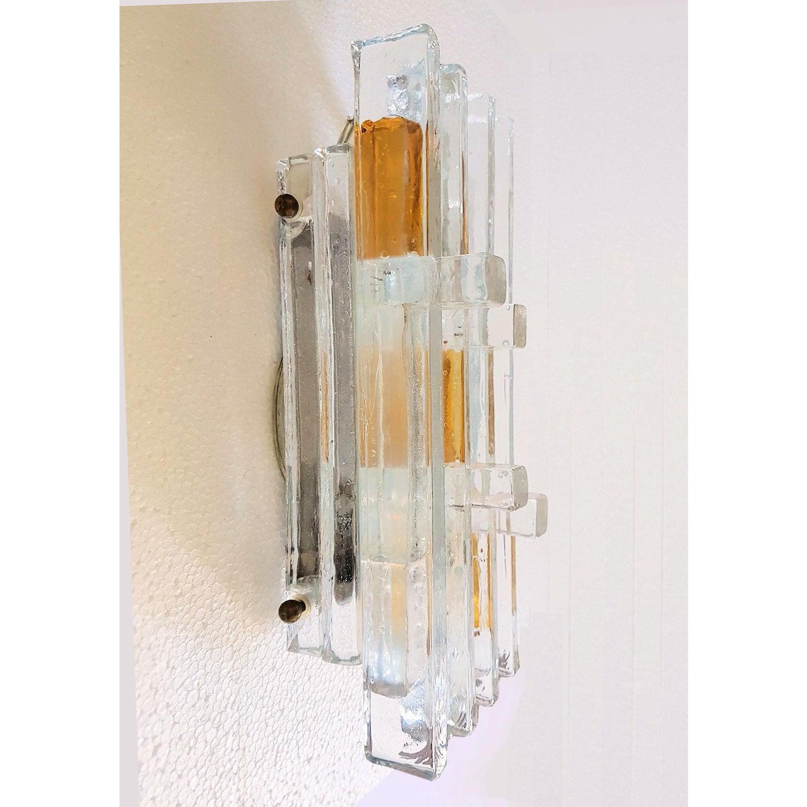 Late 20th Century Pair of Mid-Century Modern Geometric Murano Glass Sconces, Poliarte Style, 1970s