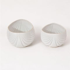 Pair of Mid-Century Modern Ceramic Vases White Gold Gio Ponti Style, Italy