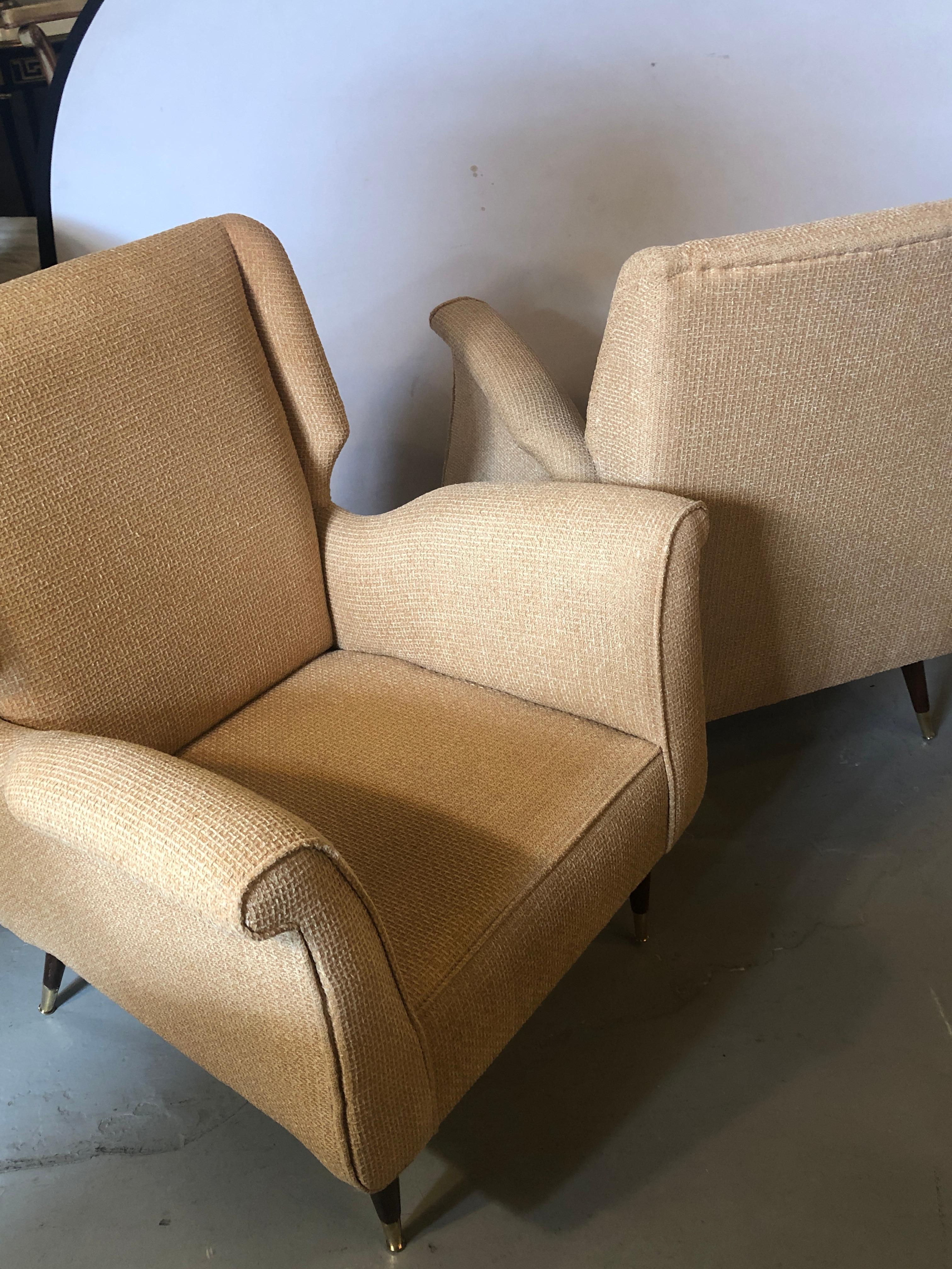 Pair of Mid-Century Modern Gio Ponti Style Arm, Bergere or Wing Back Chairs 5