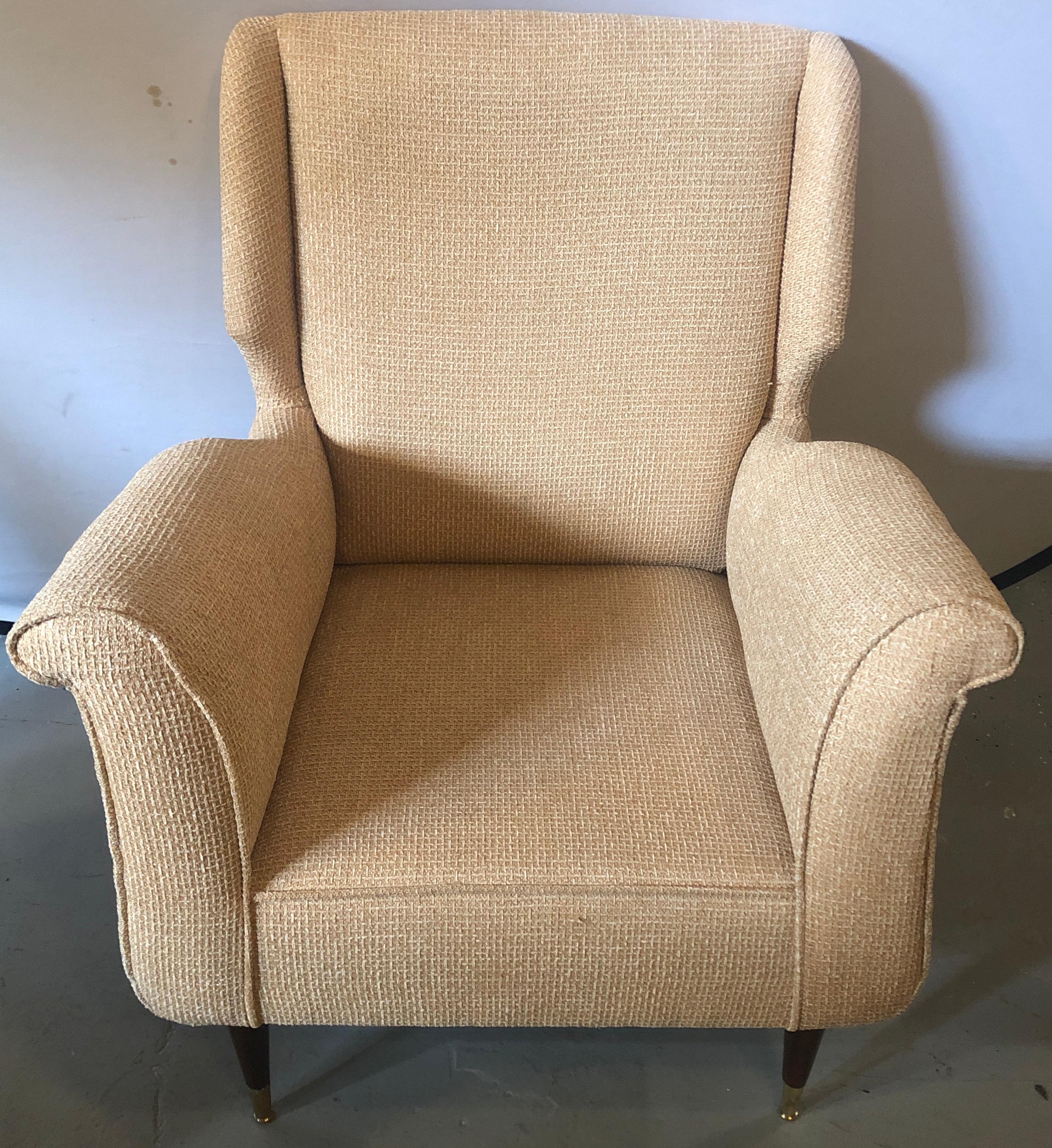 20th Century Pair of Mid-Century Modern Gio Ponti Style Arm, Bergere or Wing Back Chairs
