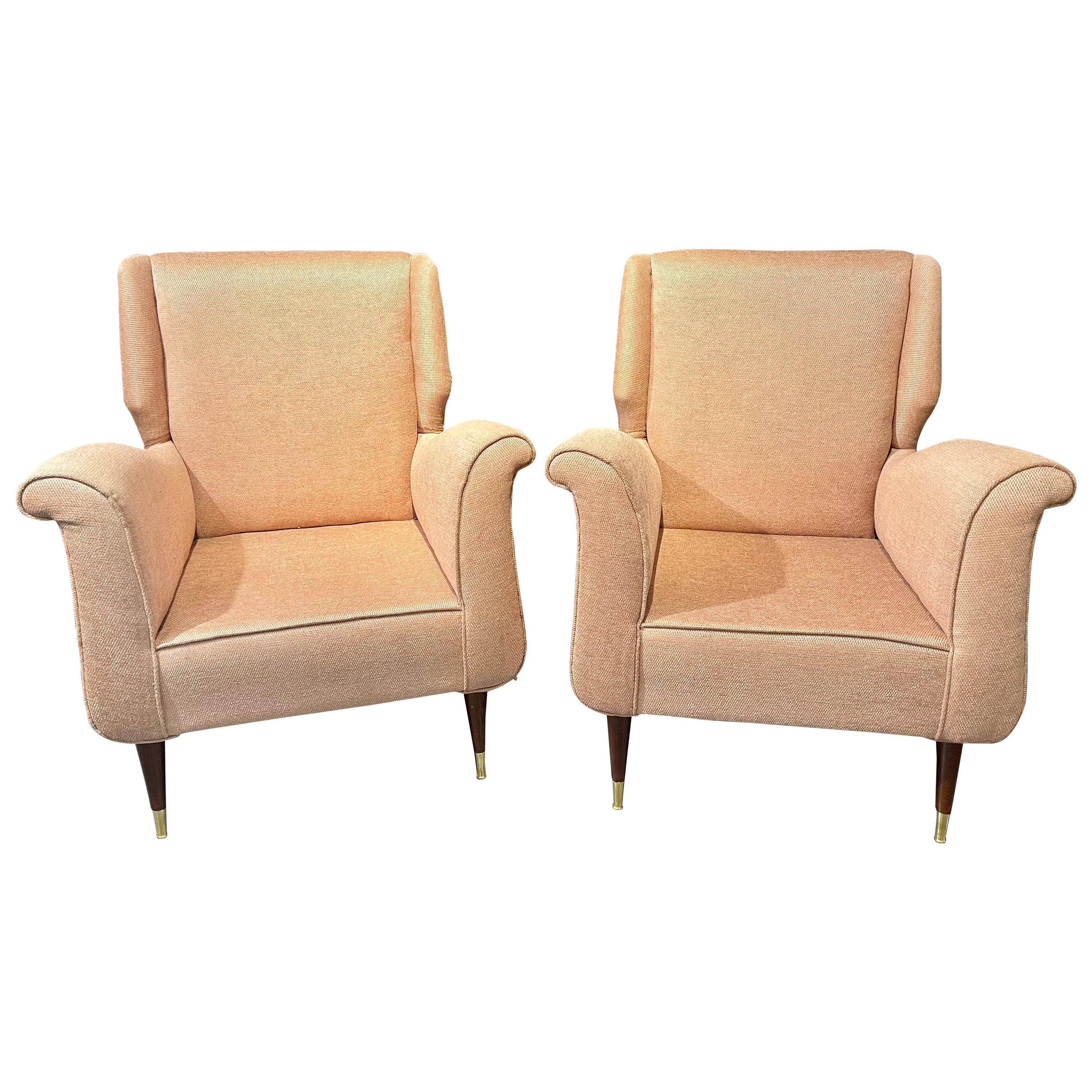 Pair of Mid-Century Modern Gio Ponti Style Armchairs / Wingback Chairs