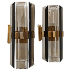 Paire d'appliques « Mid Century Modern » en verre et laiton, signées Zero Quattro, Italie, années 1970