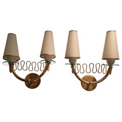 Pair of Mid-Century Modern Glass and Brass Wallights, Borsani