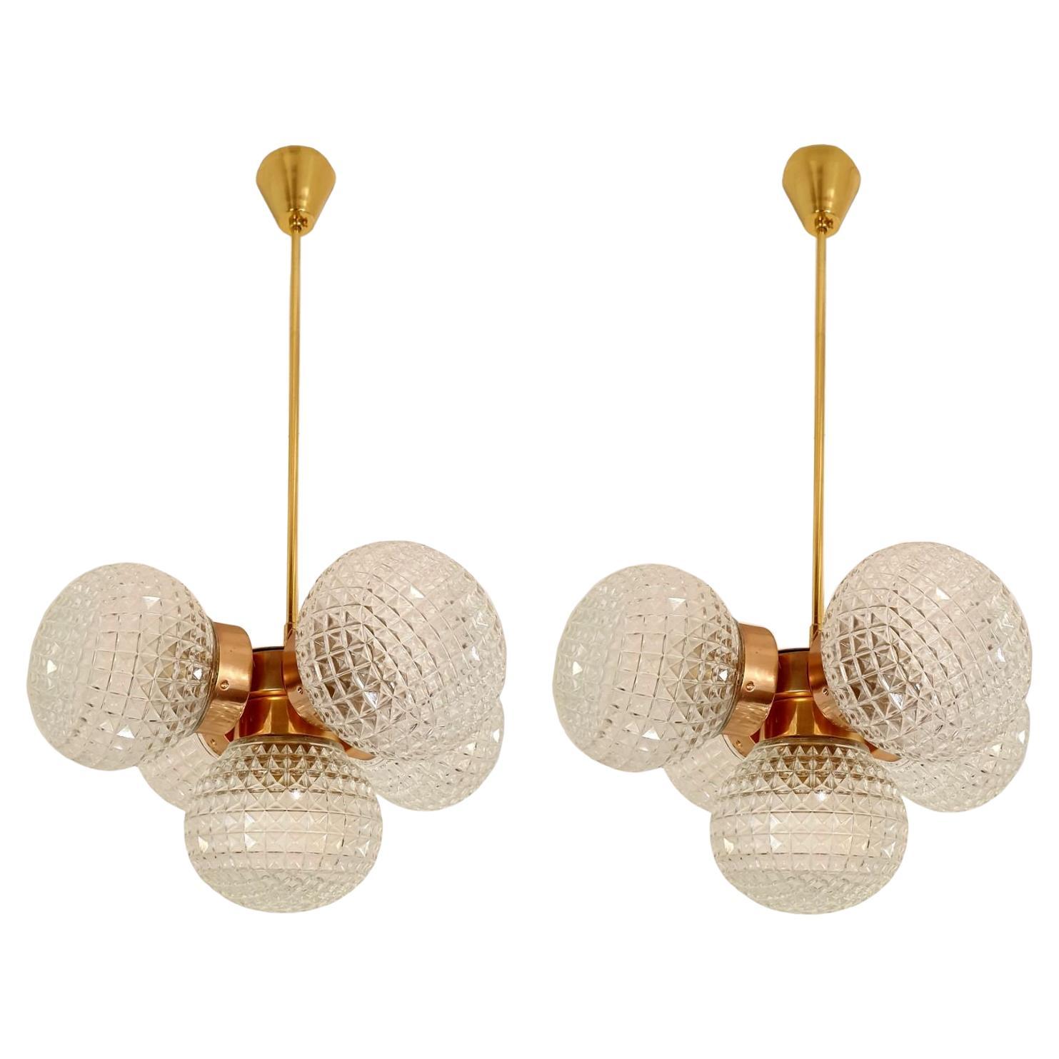 Pair of Mid-Century Modern glass chandeliers