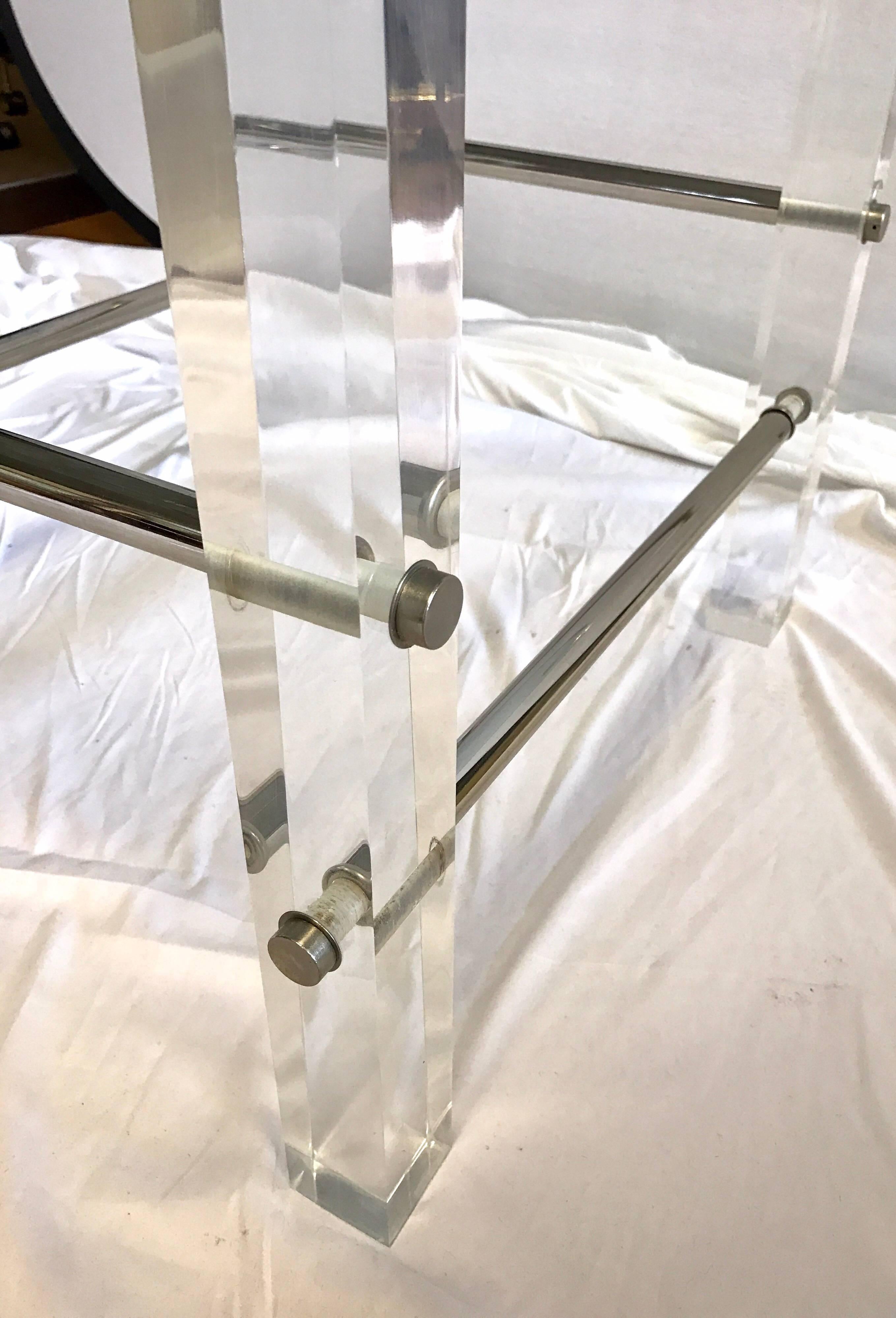 American Pair of Mid-Century Modern Glass Lucite and Chrome End Tables, 1970s