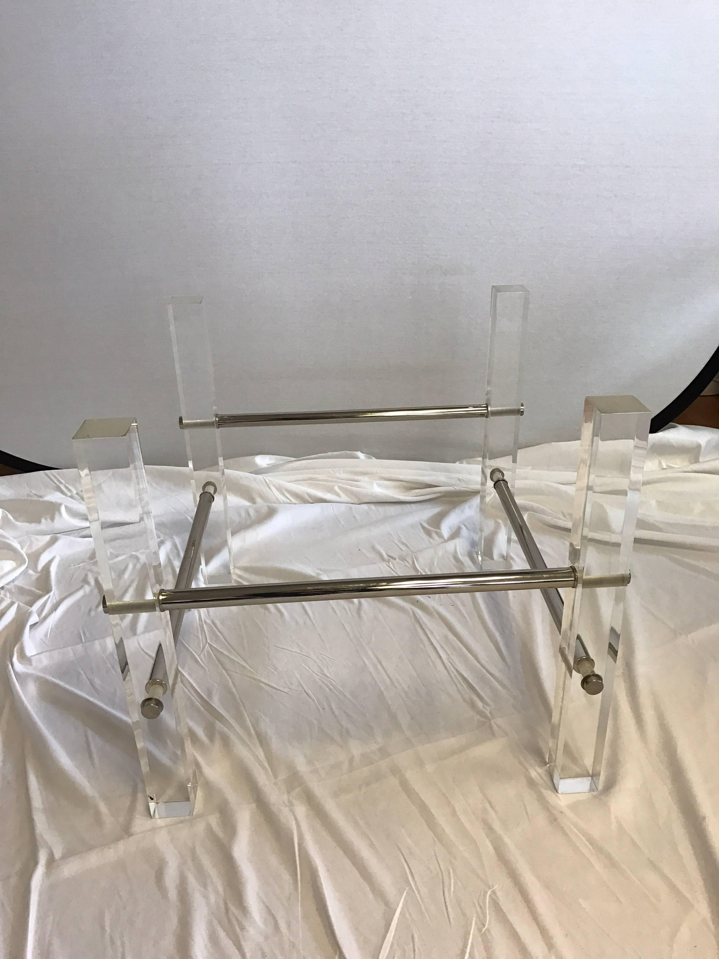 Pair of Mid-Century Modern Glass Lucite and Chrome End Tables, 1970s 1