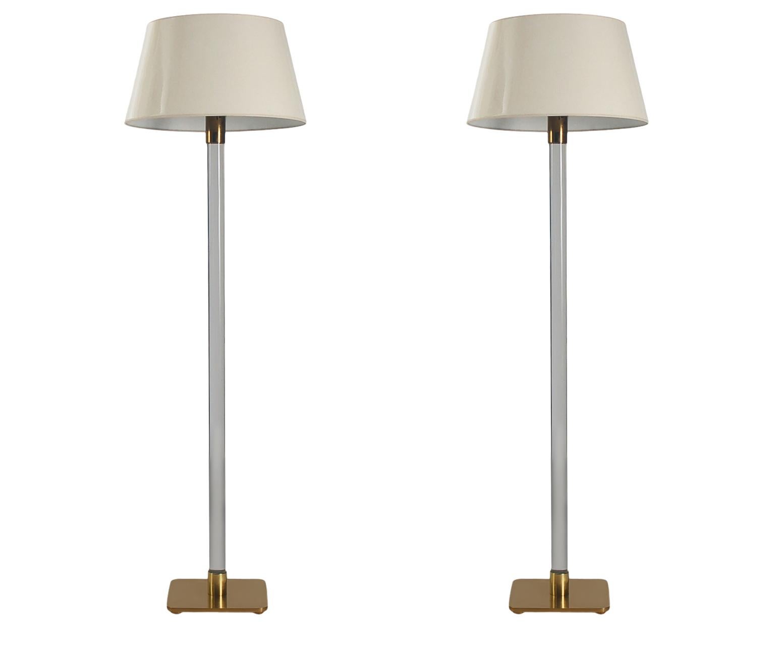 Pair of Mid-Century Modern Glass Rod & Brass Floor Lamps by Hansen of New York 1