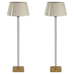Pair of Mid Century Modern Glass Rod & Brass Floor Lamps by Hansen of New York
