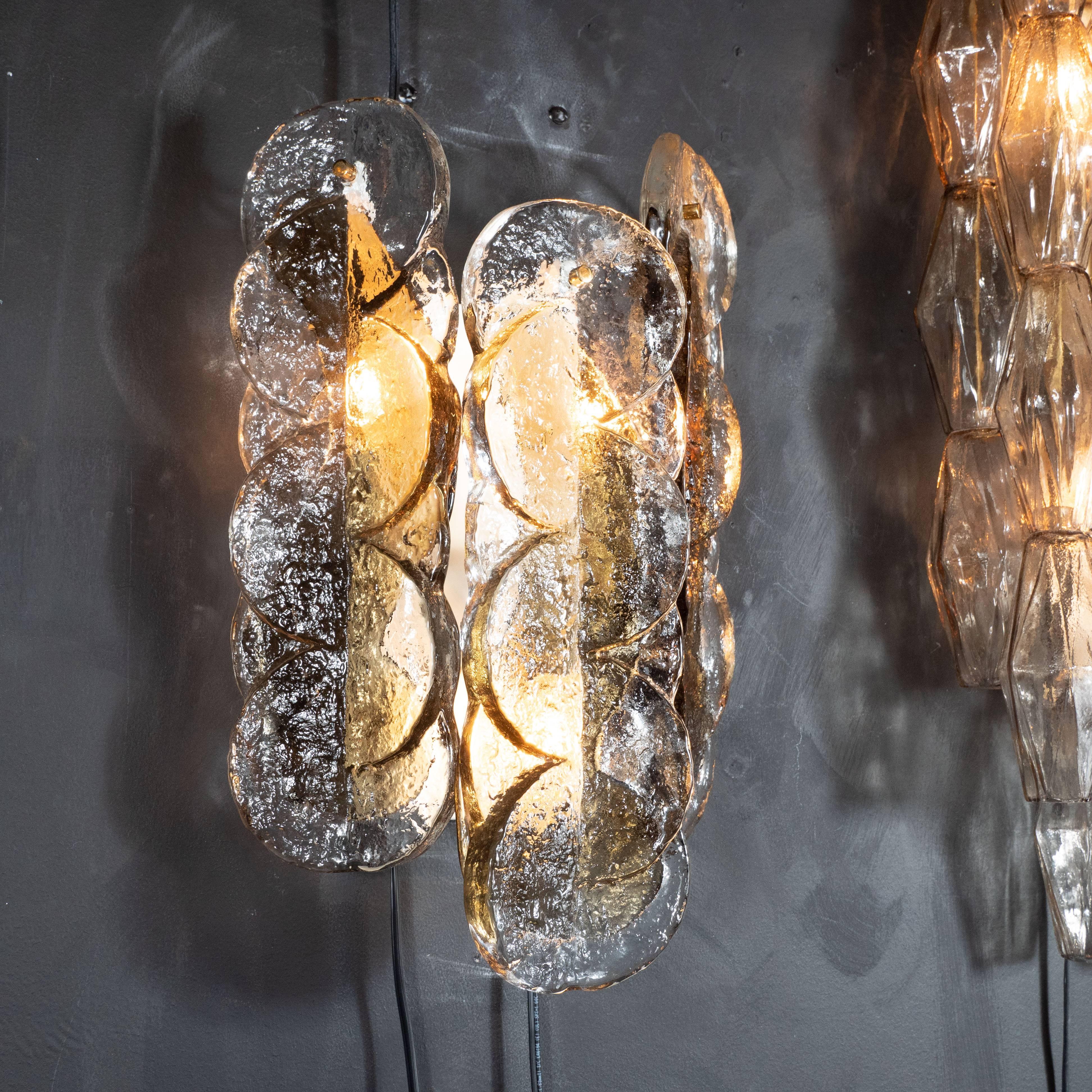 Late 20th Century Pair of Mid-Century Modern Glass Sconces in a Smoked Quartz Hue by J.T. Kalmar
