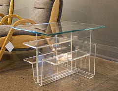 Pair of Mid-Century Modern Glass Top Acrylic End Tables Magazine Stands