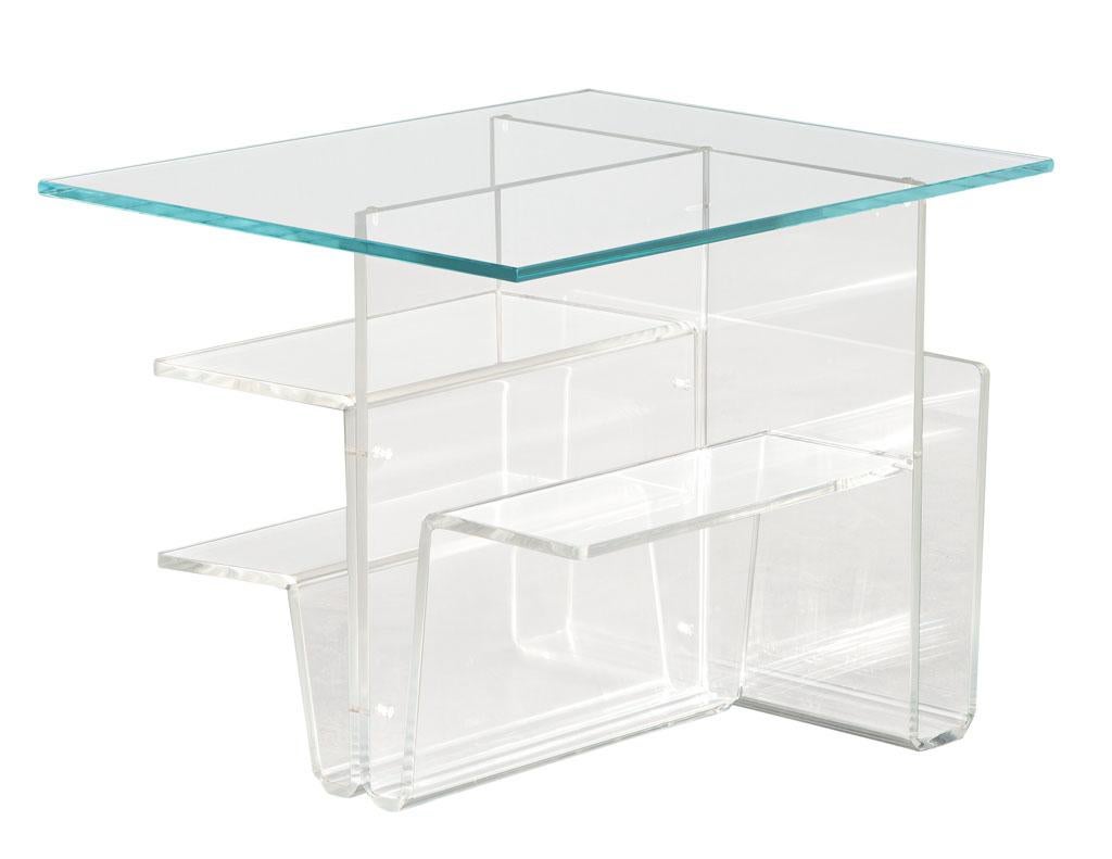 American Pair of Mid-Century Modern Glass Top Acrylic End Tables Magazine Stands For Sale