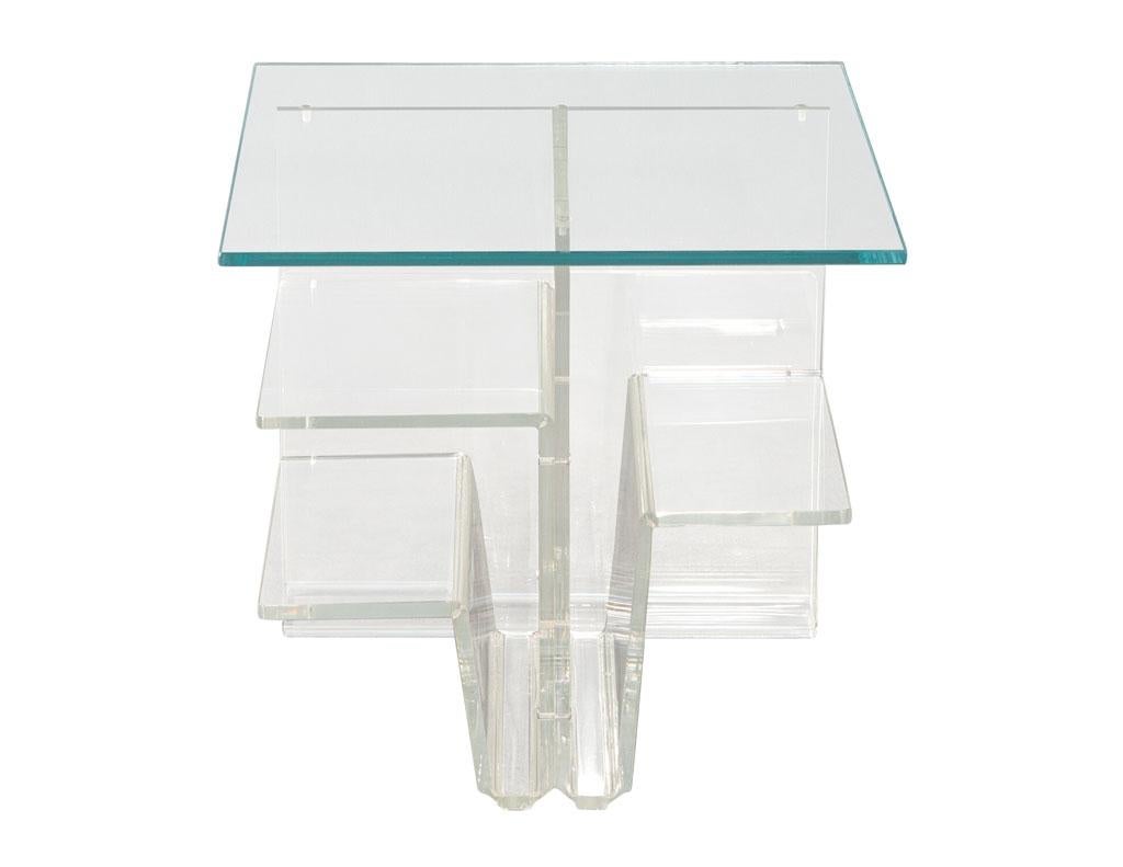 Pair of Mid-Century Modern Glass Top Acrylic End Tables Magazine Stands For Sale 2