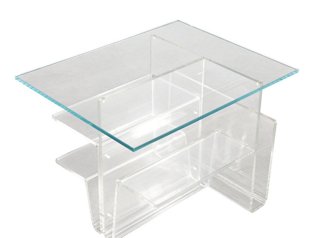 Pair of Mid-Century Modern Glass Top Acrylic End Tables Magazine Stands For Sale 3