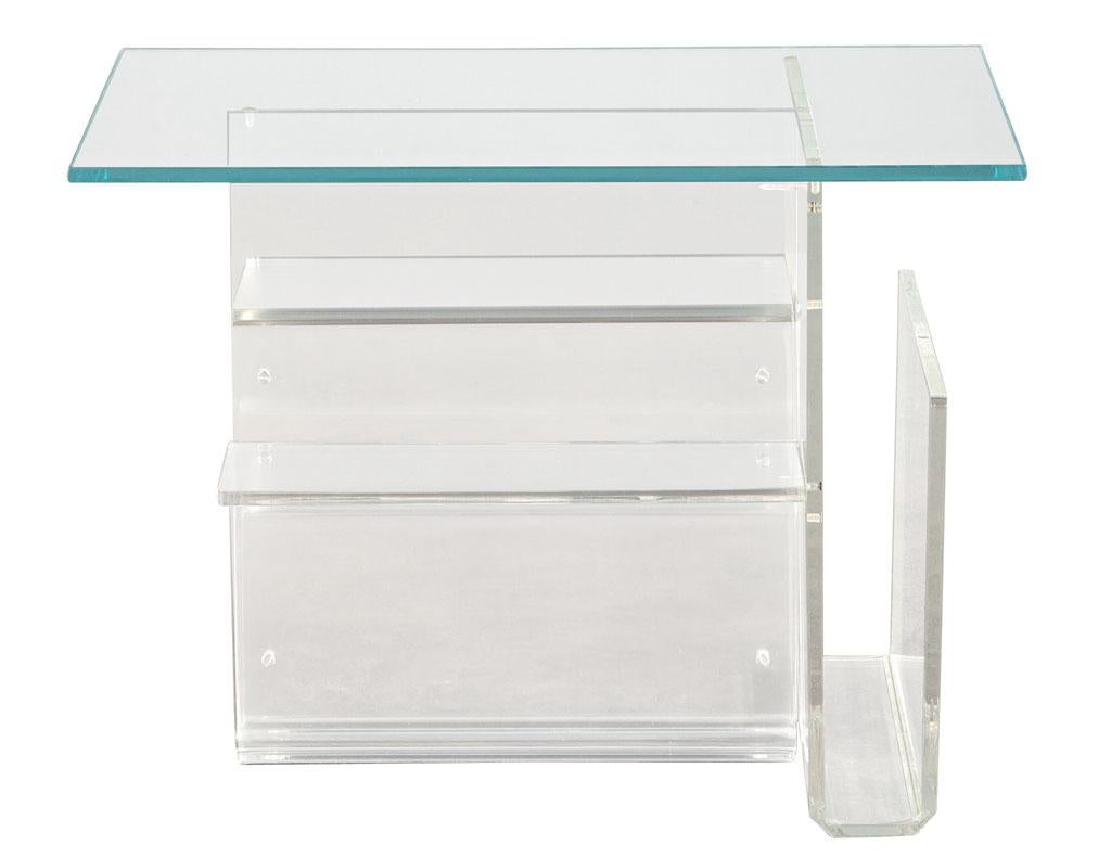 Pair of Mid-Century Modern Glass Top Acrylic End Tables Magazine Stands For Sale 4