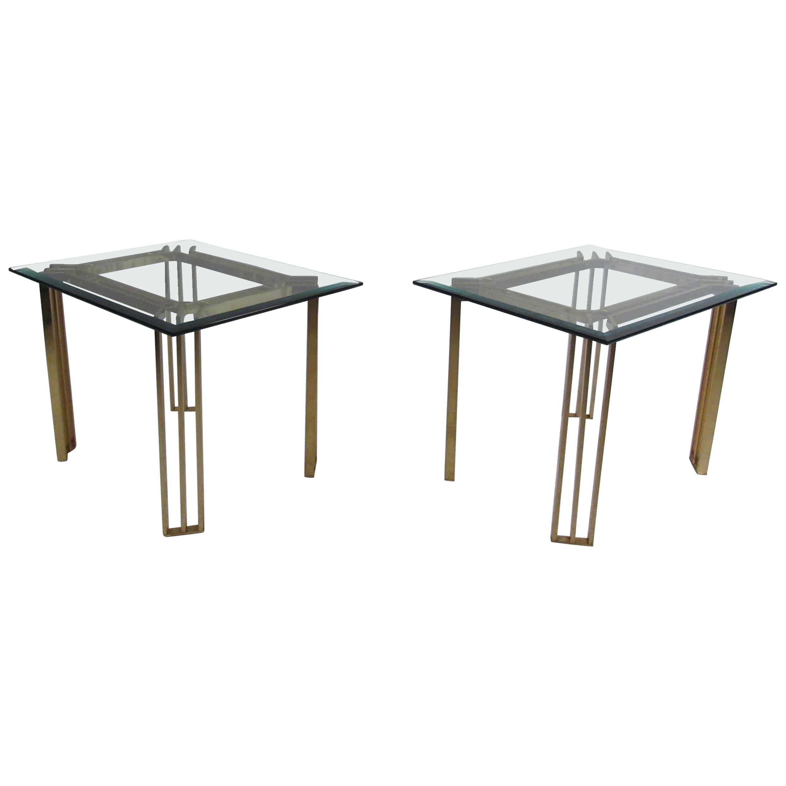 Pair of Italian Mid-Century Modern Glass Top End Tables