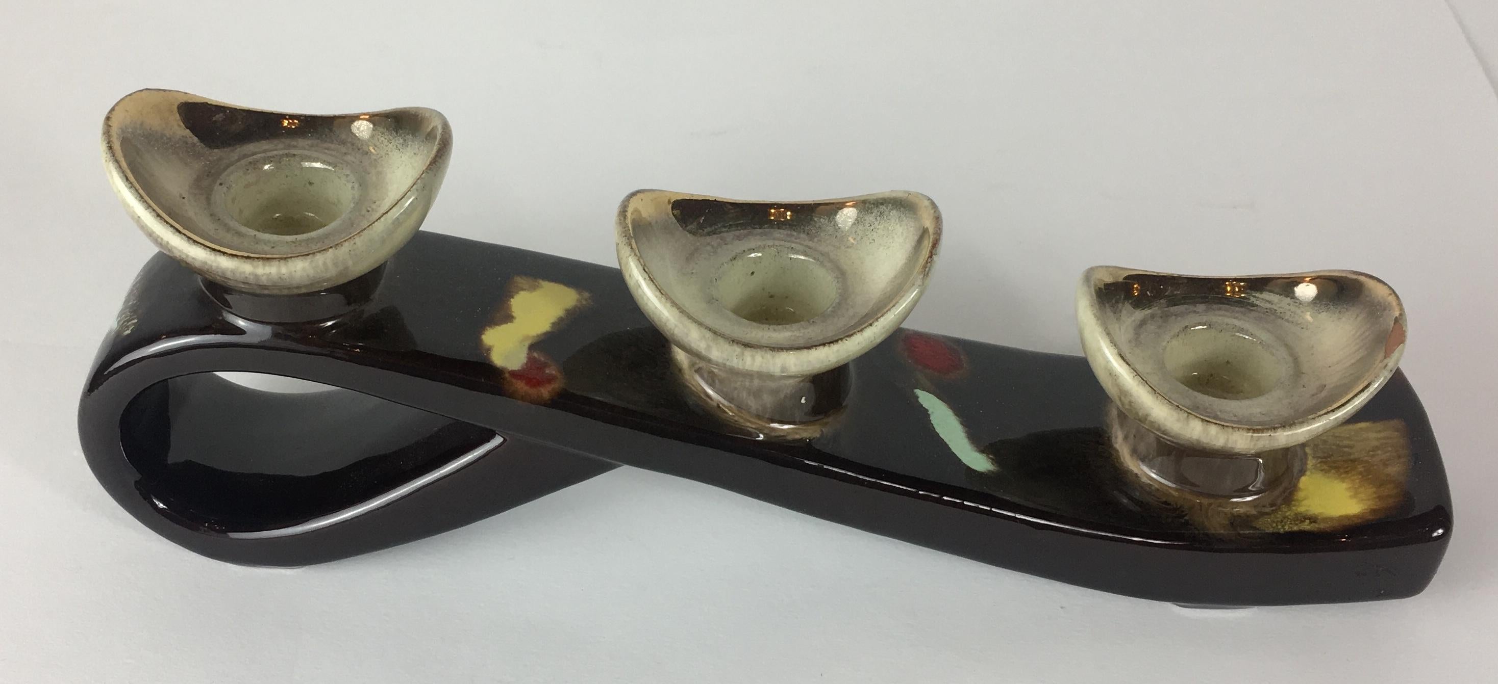 Pair of Mid-Century Modern Glazed Ceramic Candleholders, Vallauris In Good Condition For Sale In Miami, FL