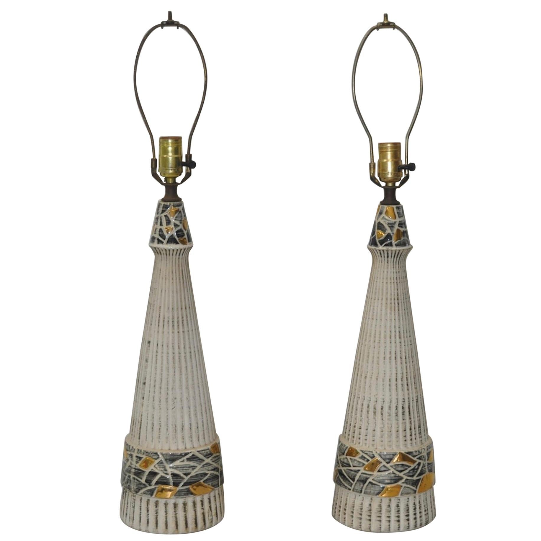 Pair of Mid-Century Modern Glazed Ceramic Table Lamps, circa 1950s