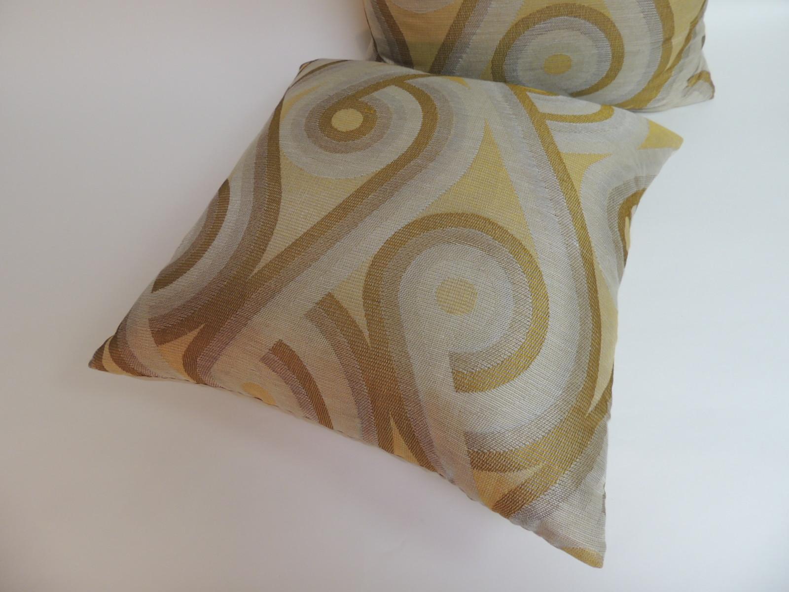 French Pair of Mid-Century Modern Gold and Yellow Decorative Pillows