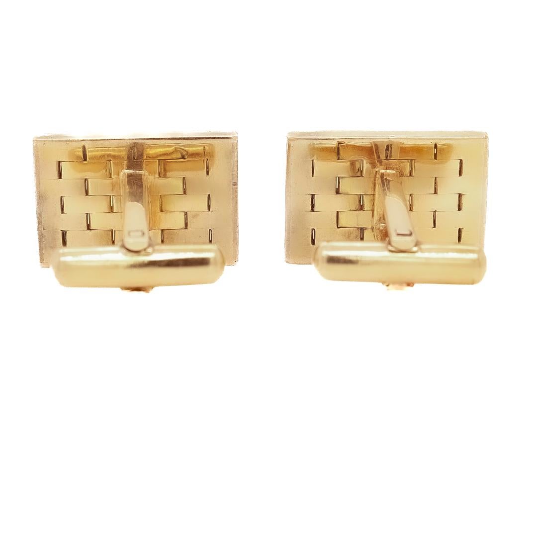 Pair of Mid-Century Modern Gold Basketweave Rectangular Cufflinks 1