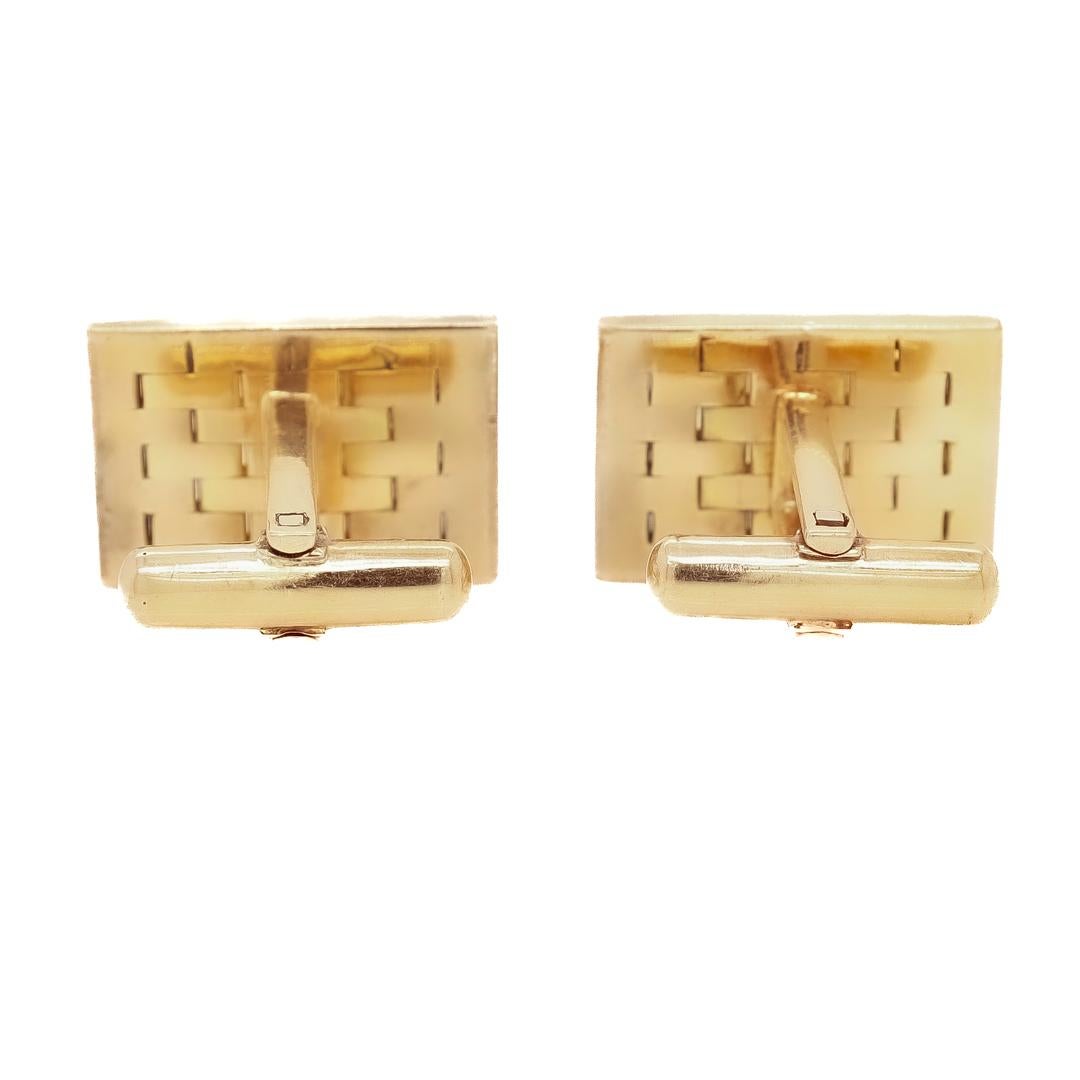 Pair of Mid-Century Modern Gold Basketweave Rectangular Cufflinks 2